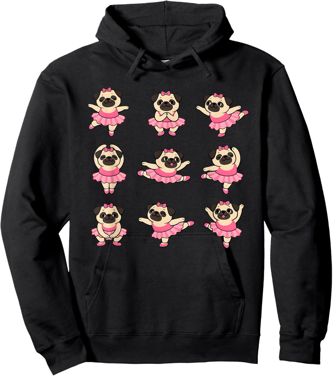 Cute Ballet Pug Puppy in Pink Tutu Dancing Hoodie - Hoodie | Black