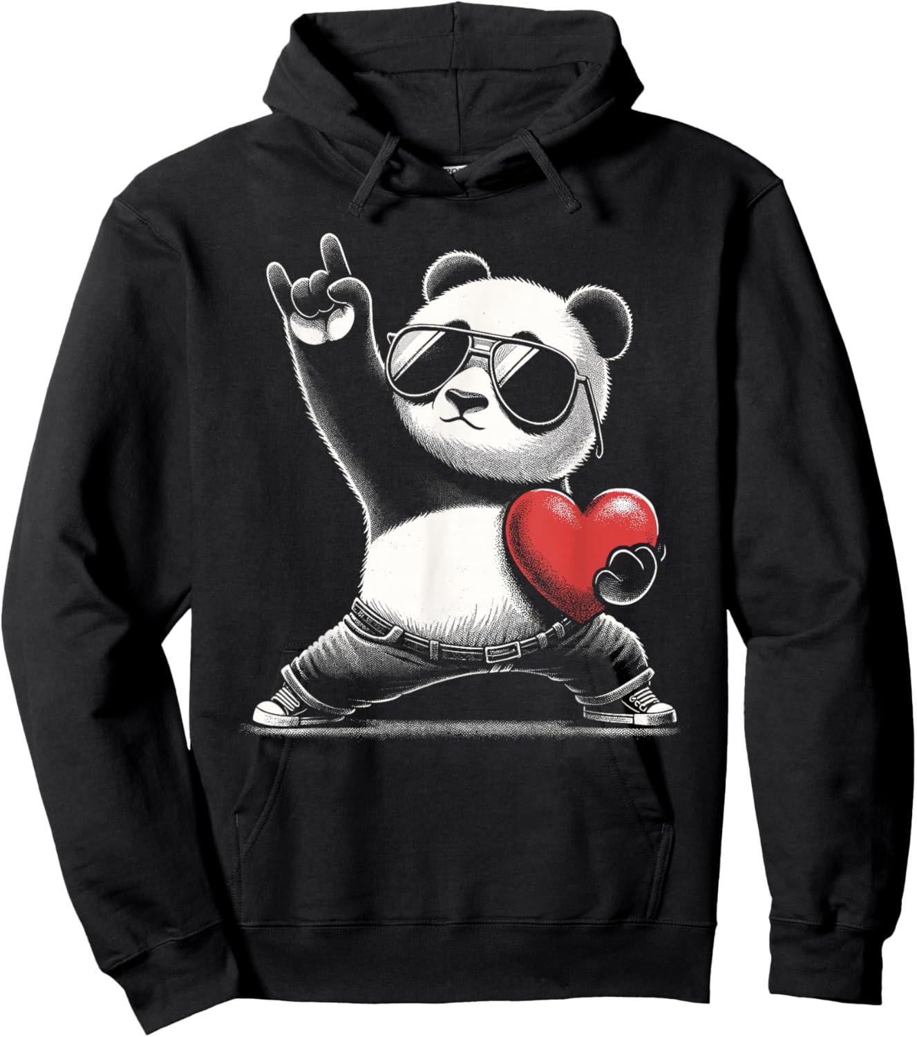Retro Panda Rock Men Women Kids Funny St. Valentine's Hoodie - Hoodie | Black