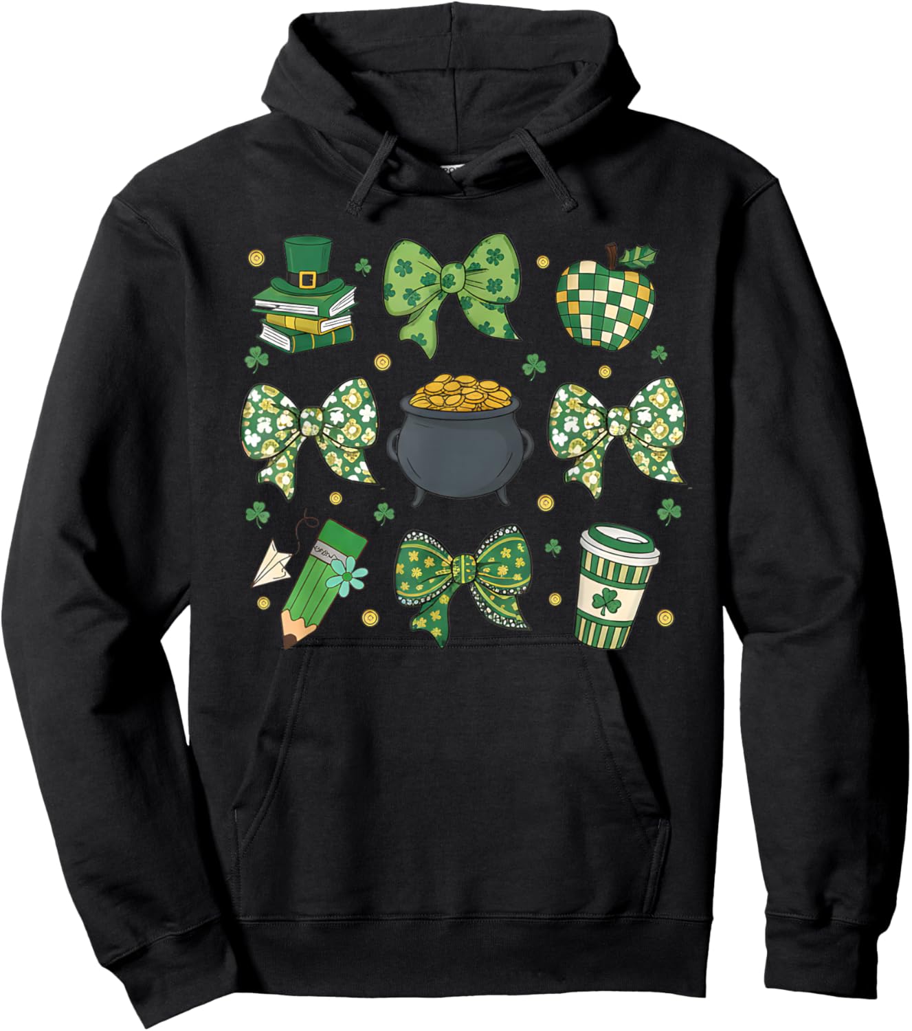 Lucky Teacher St Patricks Day Shamrock Coquette Bow Women Hoodie - Hoodie | Black