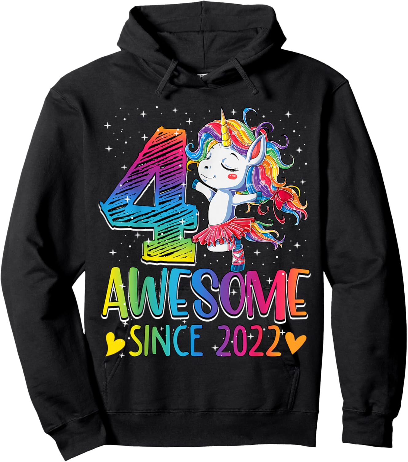 4th Birthday Unicorn Outfit for 4 Year Old Girls Since 2022 Hoodie - Hoodie | Black