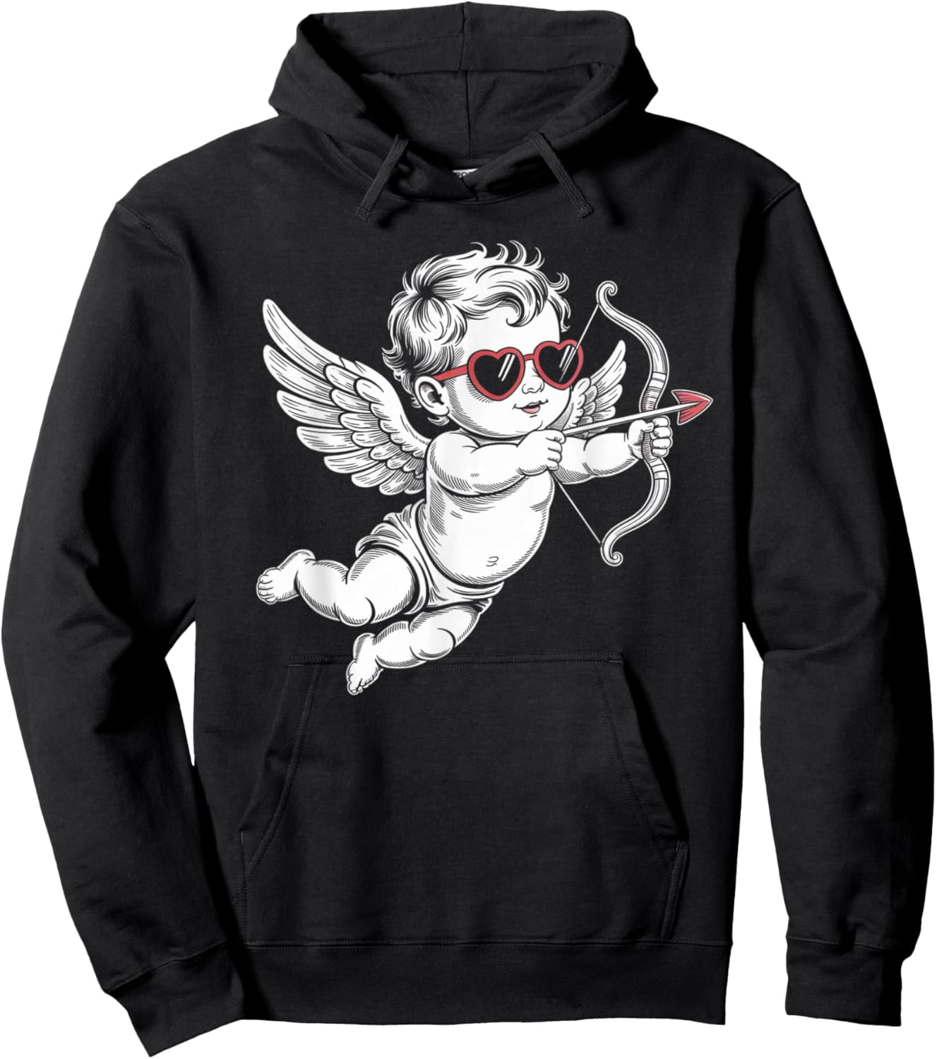 Valentines Day Cupid Angel with Heart Sunglasses Hoodie - Hoodie | Black