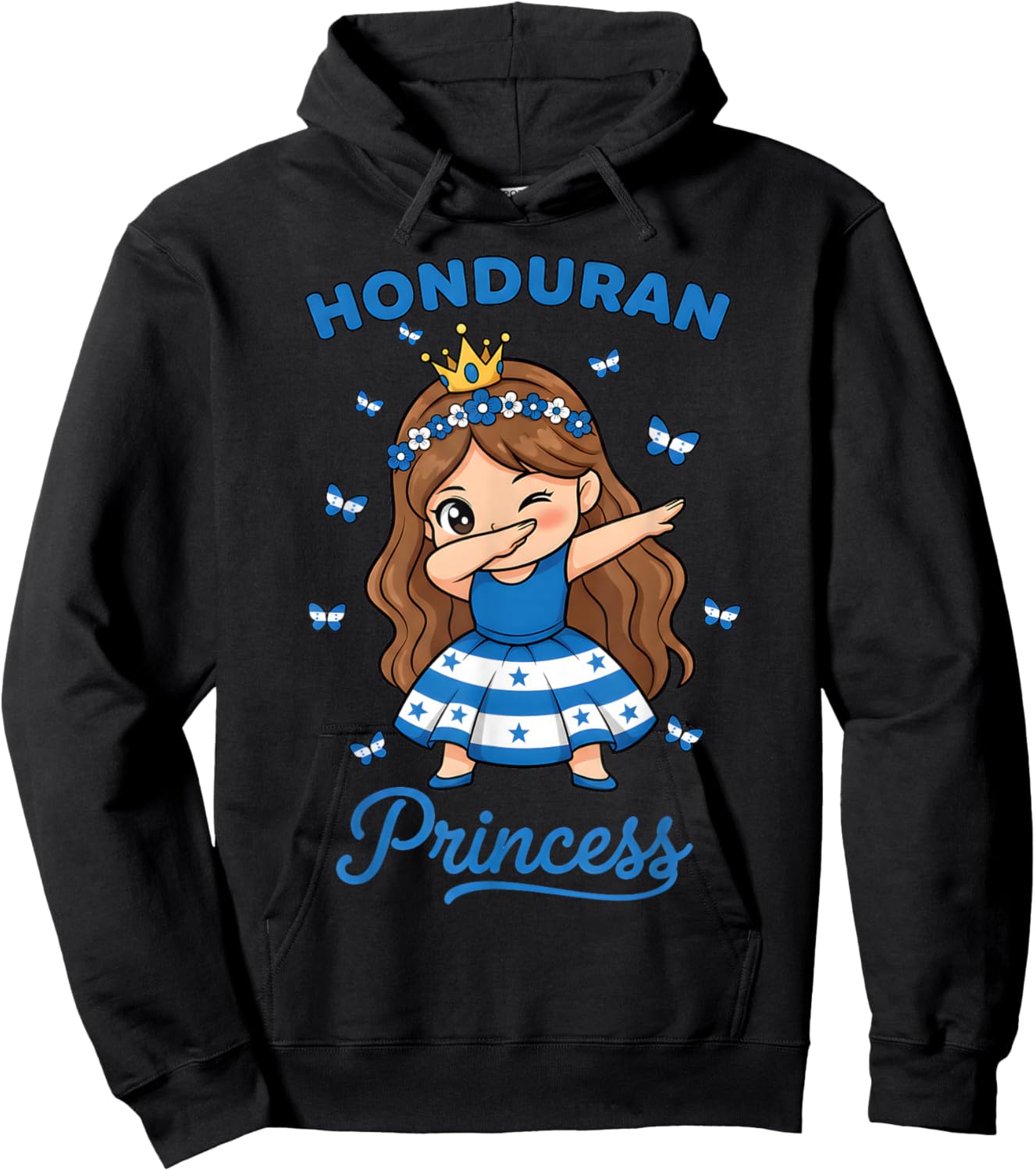 Honduran Princess Dabbing Cute Girl Honduras Flag Hoodie - Hoodie | Black