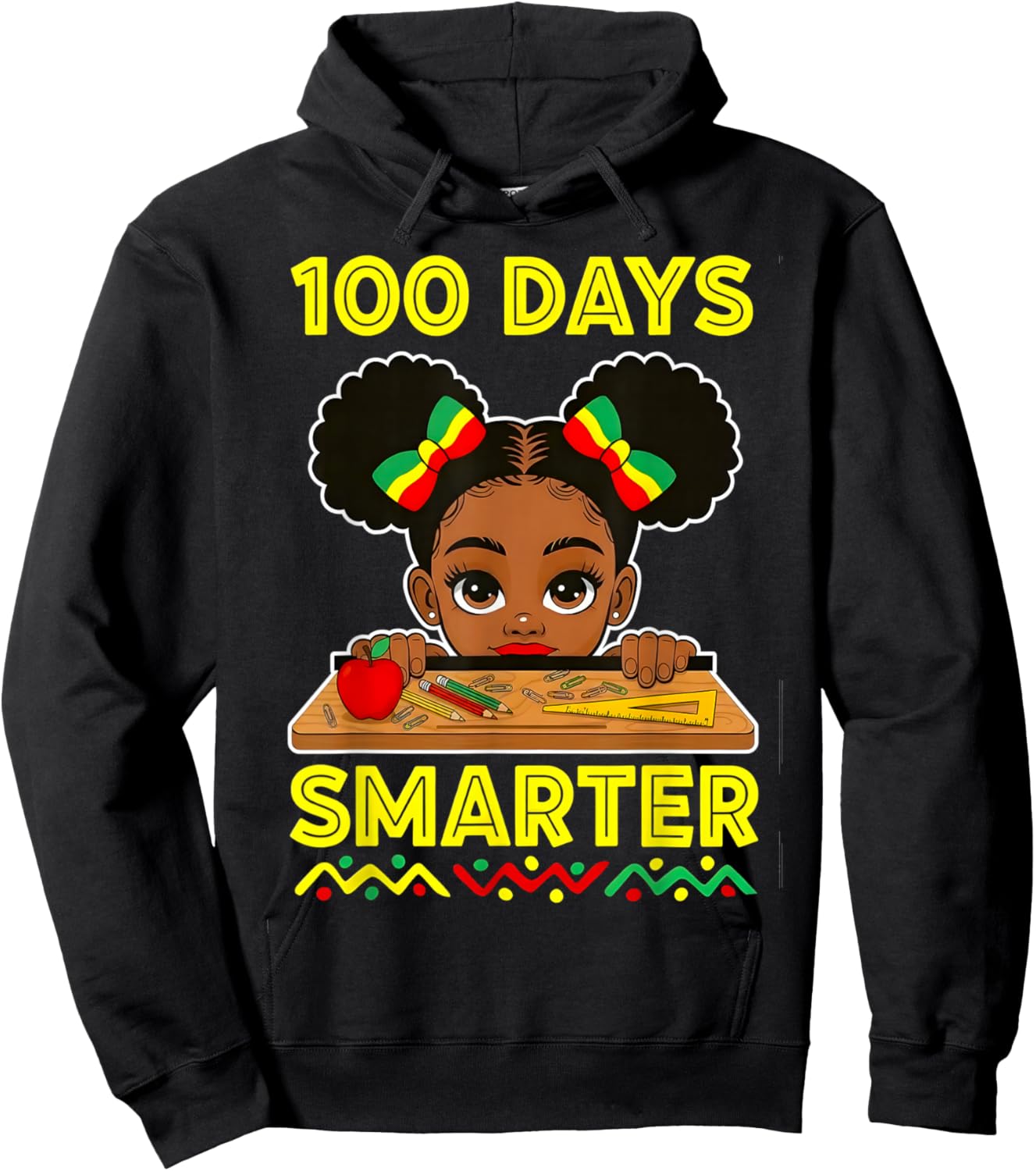 100 Days of School Afro Girl 100th Day Teacher Messy Bun Hoodie - Hoodie | Black