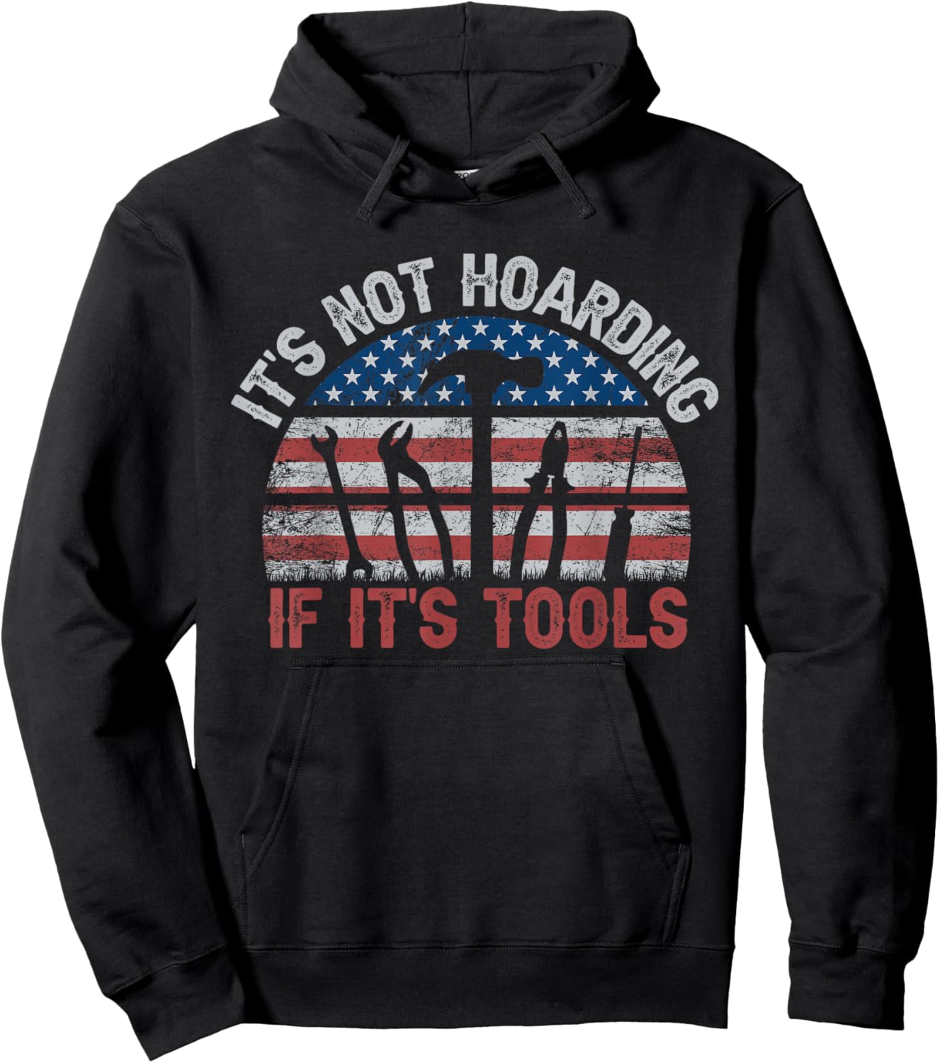 It's Not Hoarding If It's Tools Retro American Flag Hoodie - Hoodie | Black