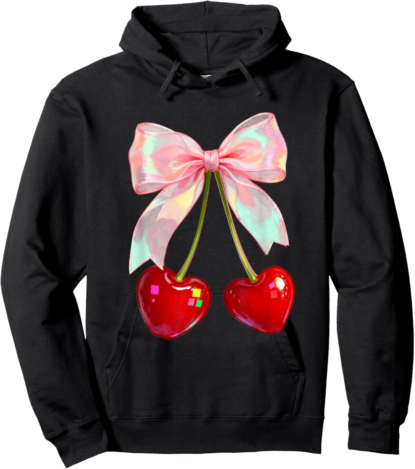 Coquette Bow Cherries Valentines Love Cherry Women Teen Girl Hoodie - Hoodie | Black
