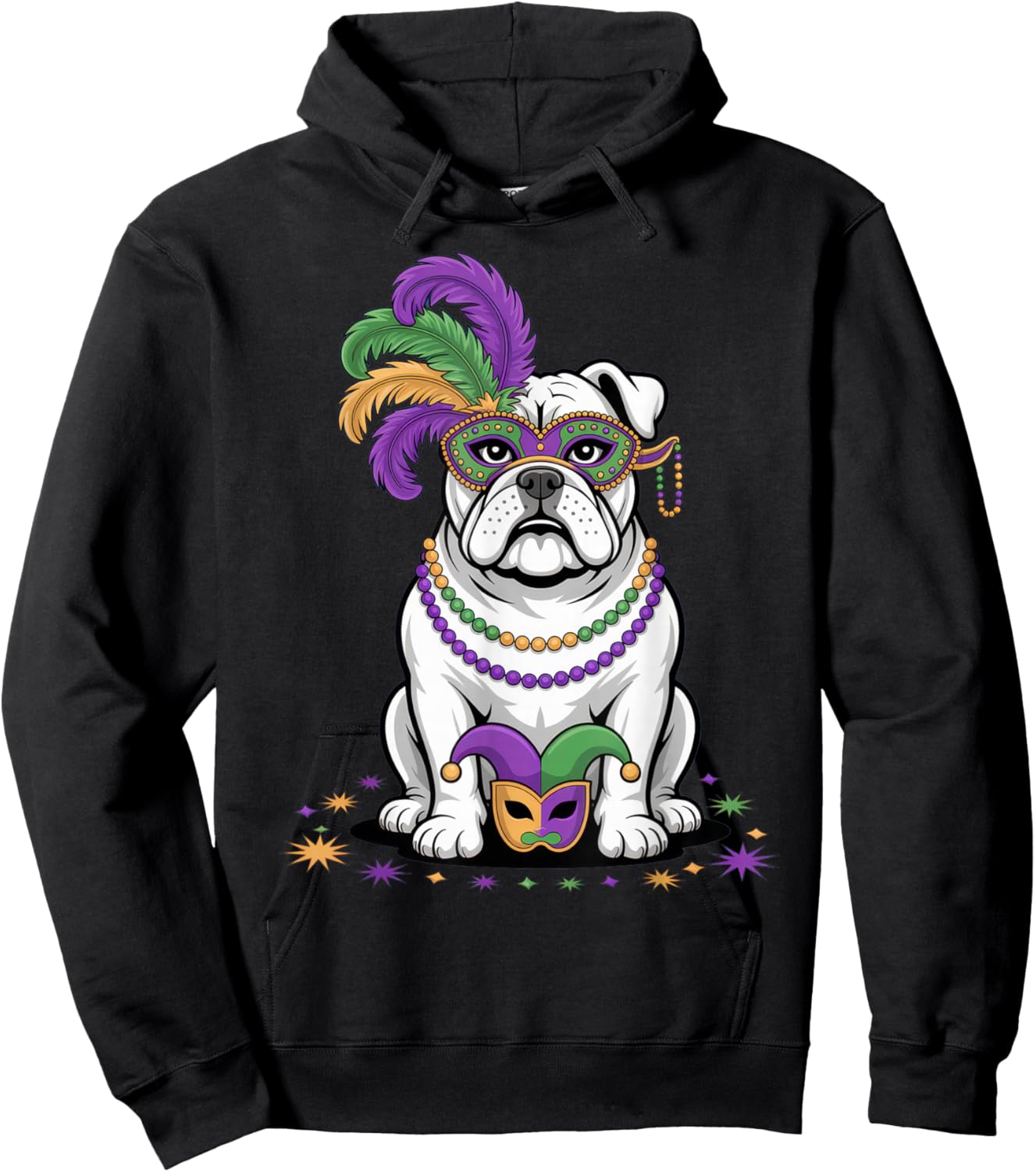 Mardi Gras Bulldog Costume Fun Party Vibes for Dog Lovers Hoodie - Hoodie | Black