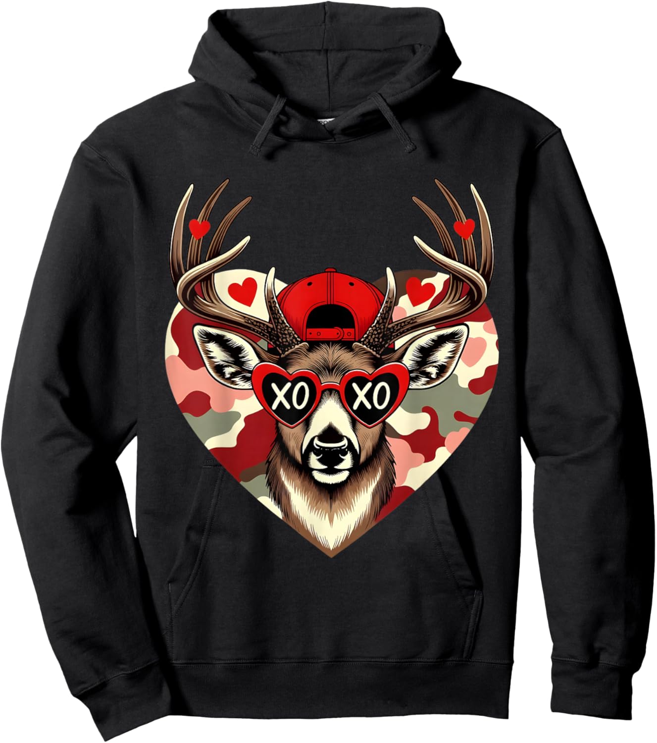 XOXO Valentine Buck Camo Deer Retro Hunting Boys Cap Hoodie - Hoodie | Black