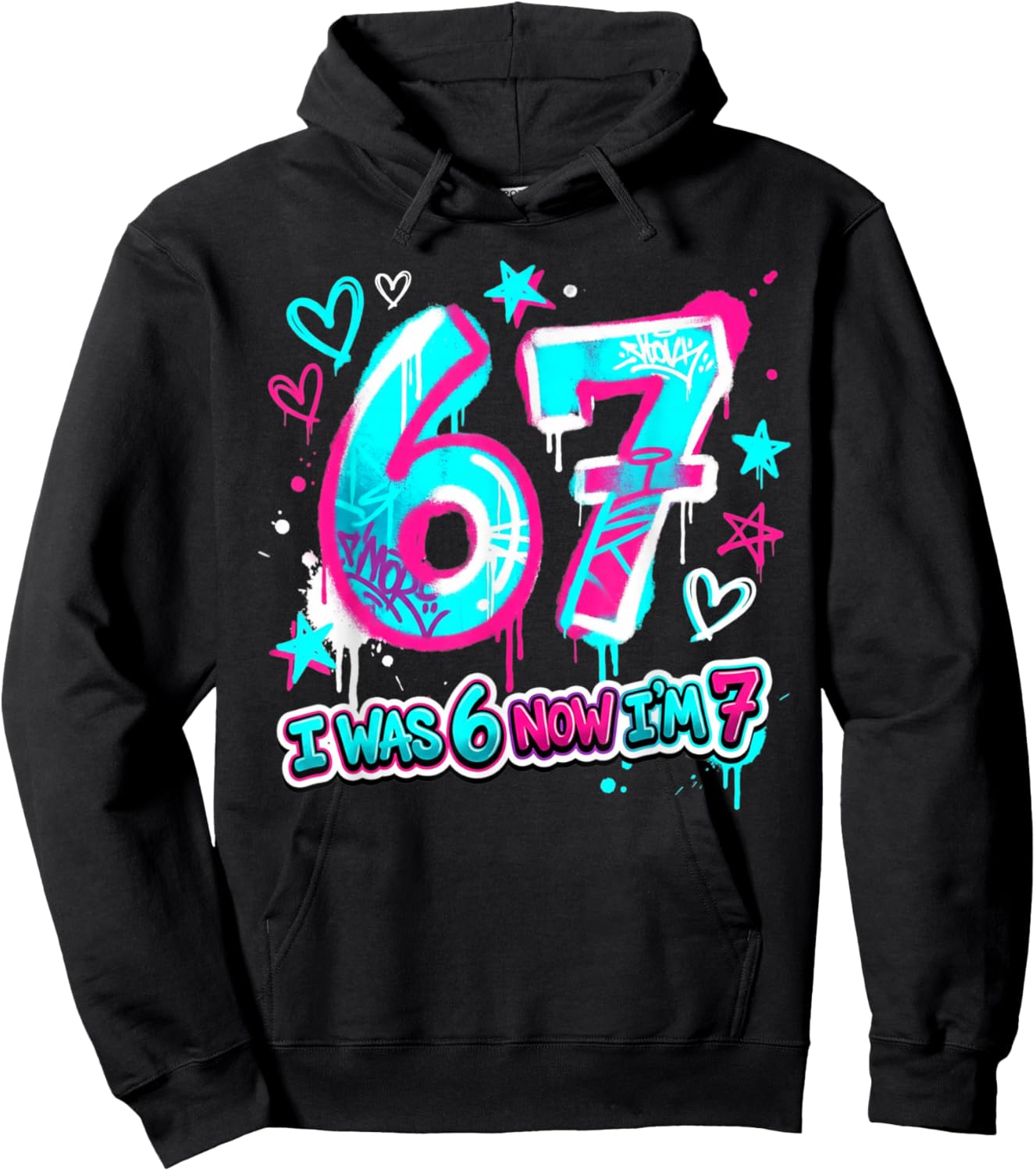 Six Seven Meme 7 Year Old Birthday Shirt was 6 Now I'm 7 Hoodie - Hoodie | Black