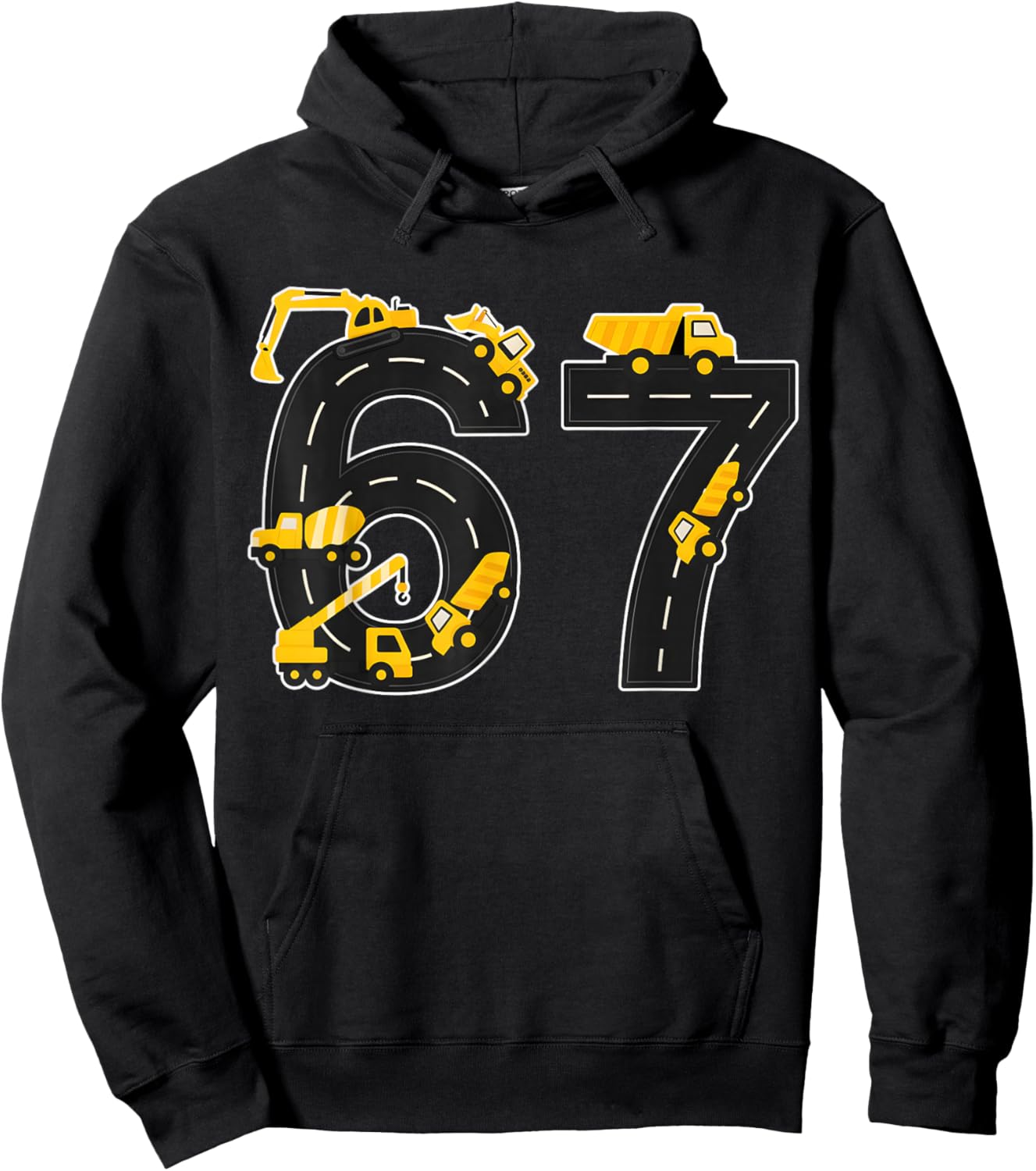 Fun Six Seven 6 7 Meme Design Boys Kids Construction Hoodie - Hoodie | Black
