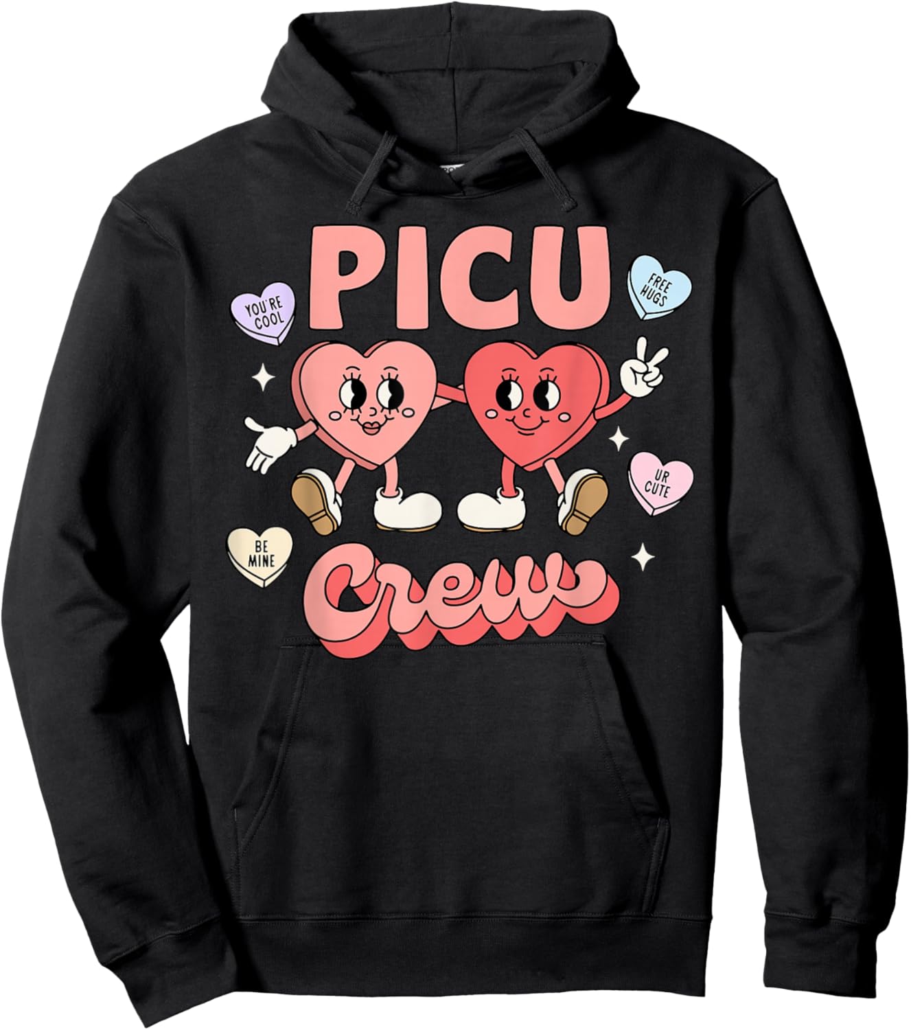 PICU Crew Candy Heart Valentine Pediatric ICU Nurse RN Women Hoodie - Hoodie | Black