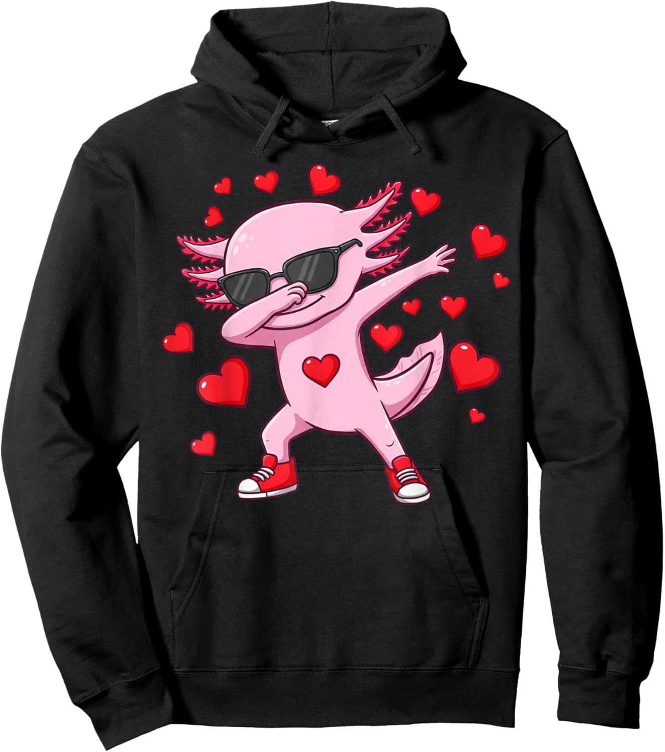 Dabbing Axolotl Heart Valentines Day as Girls Boys Kids Hoodie - Hoodie | Black