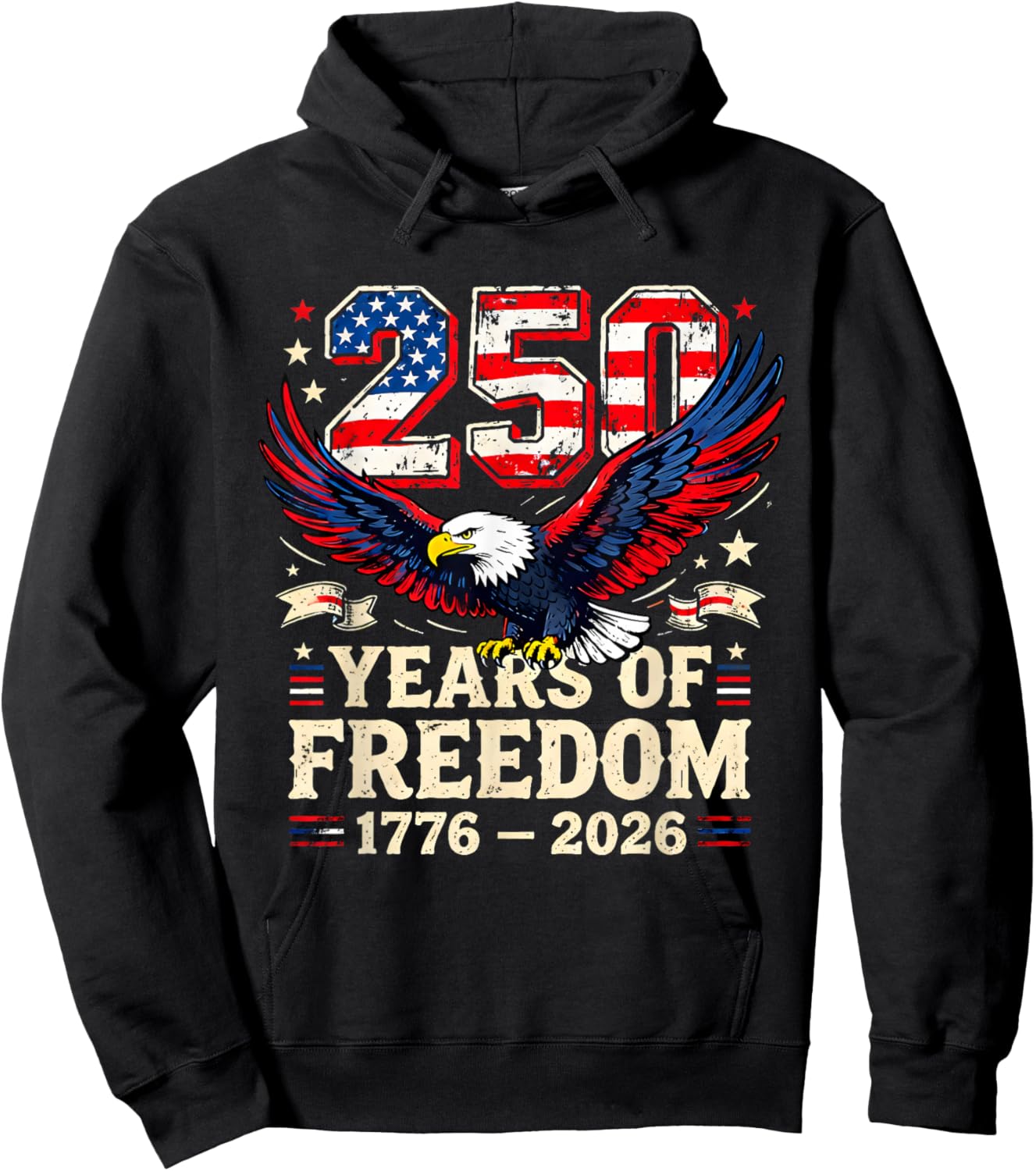 250 Years of Freedom 1776-2026 Semiquincentennial USA Flag Hoodie - Hoodie | Black