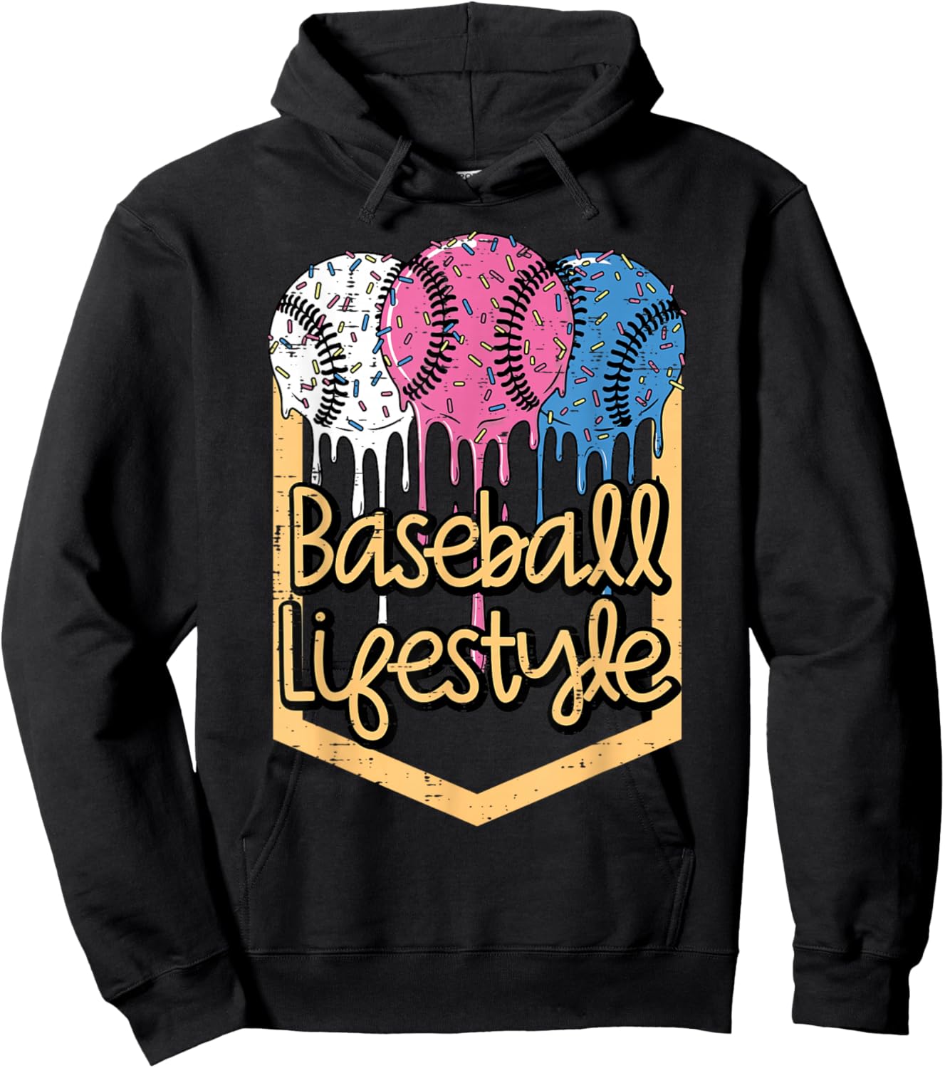 Baseball Lifestyle Ball Sprinkles Drip Boys Kids Men Teen Hoodie - Hoodie | Black