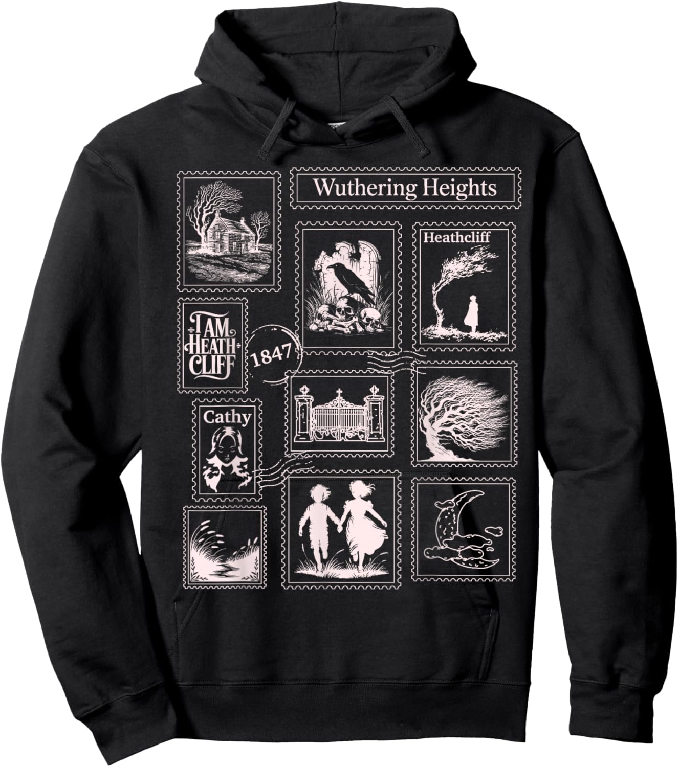 Wuthering Heights Gothic Book Lover Stamps Hoodie - Hoodie | Black