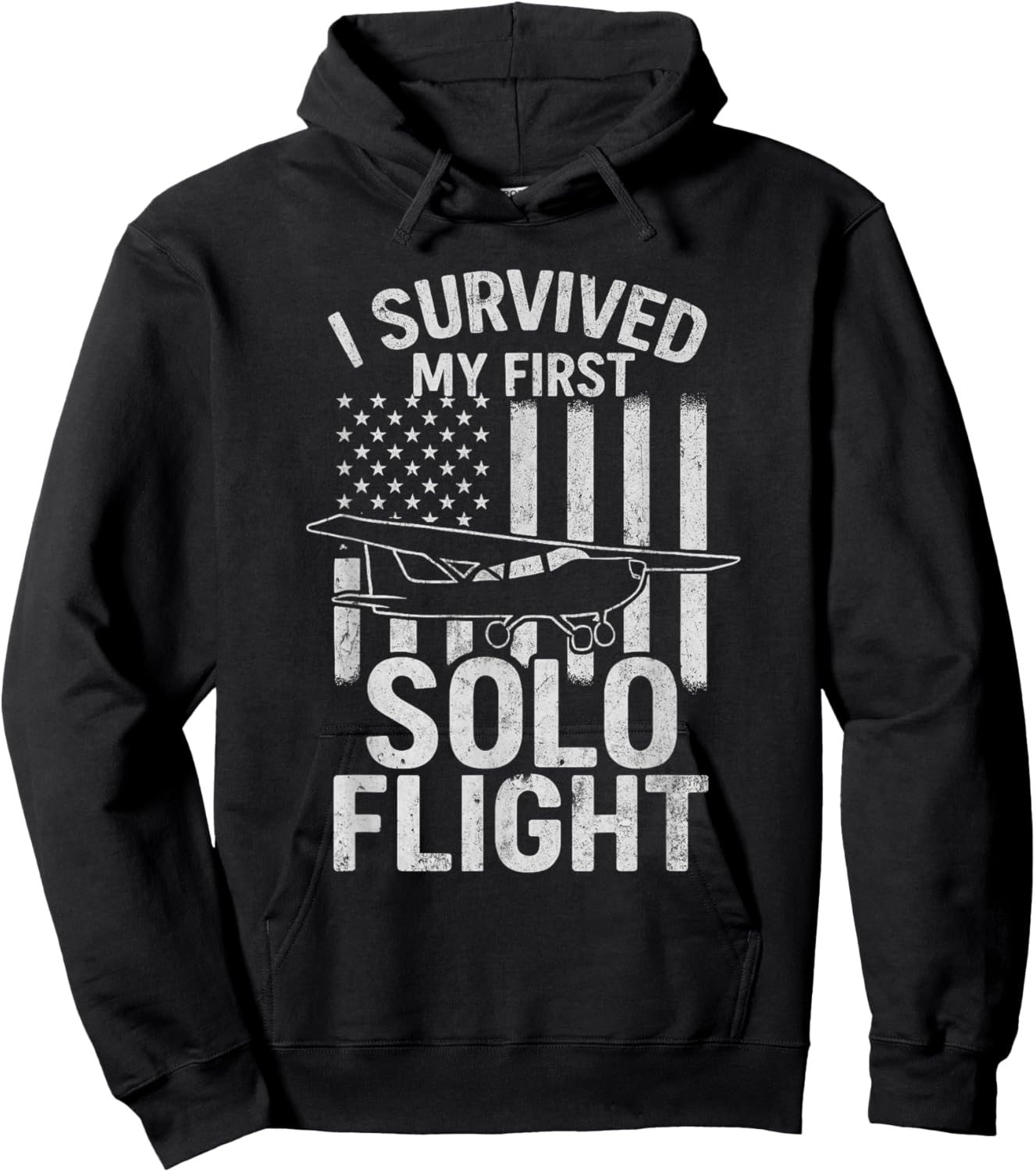 I Survived My First Solo Flight with USA Flag Hoodie - Hoodie | Black