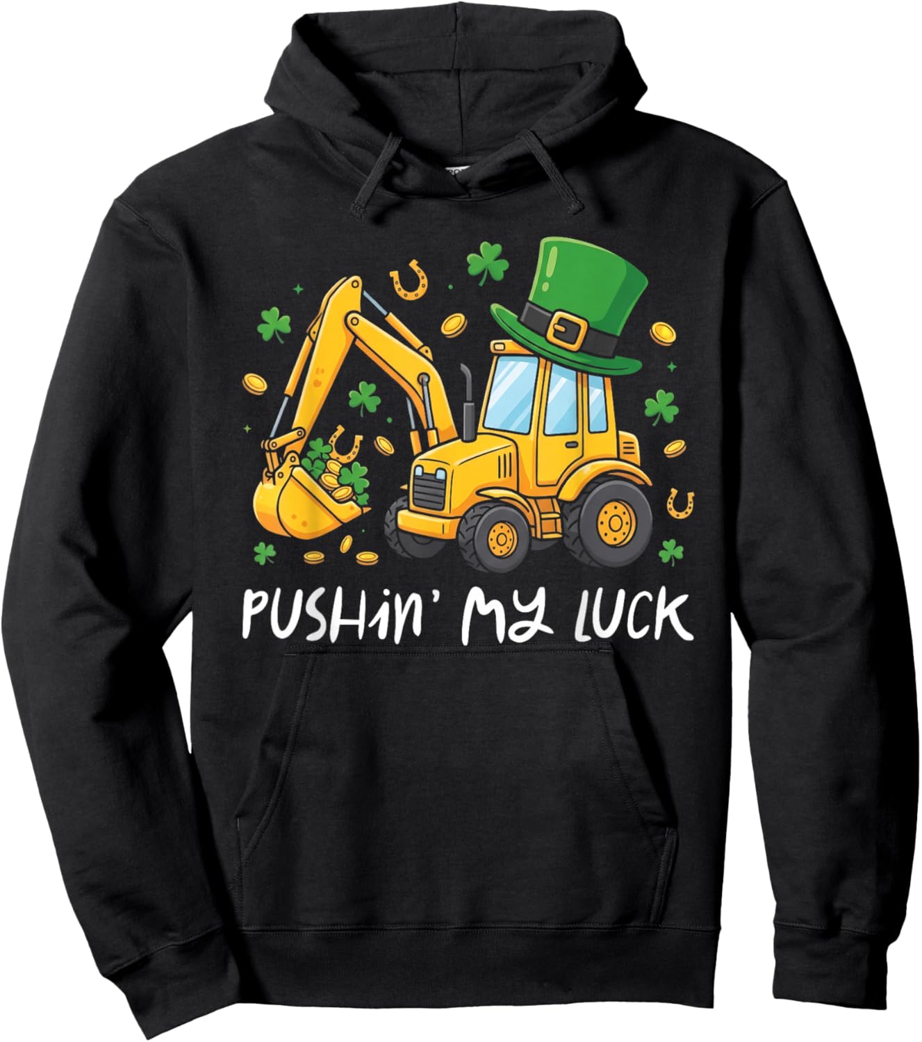 St Patricks Day Bulldozer Saint Paddys Construction Boys Kid Hoodie - Hoodie | Black