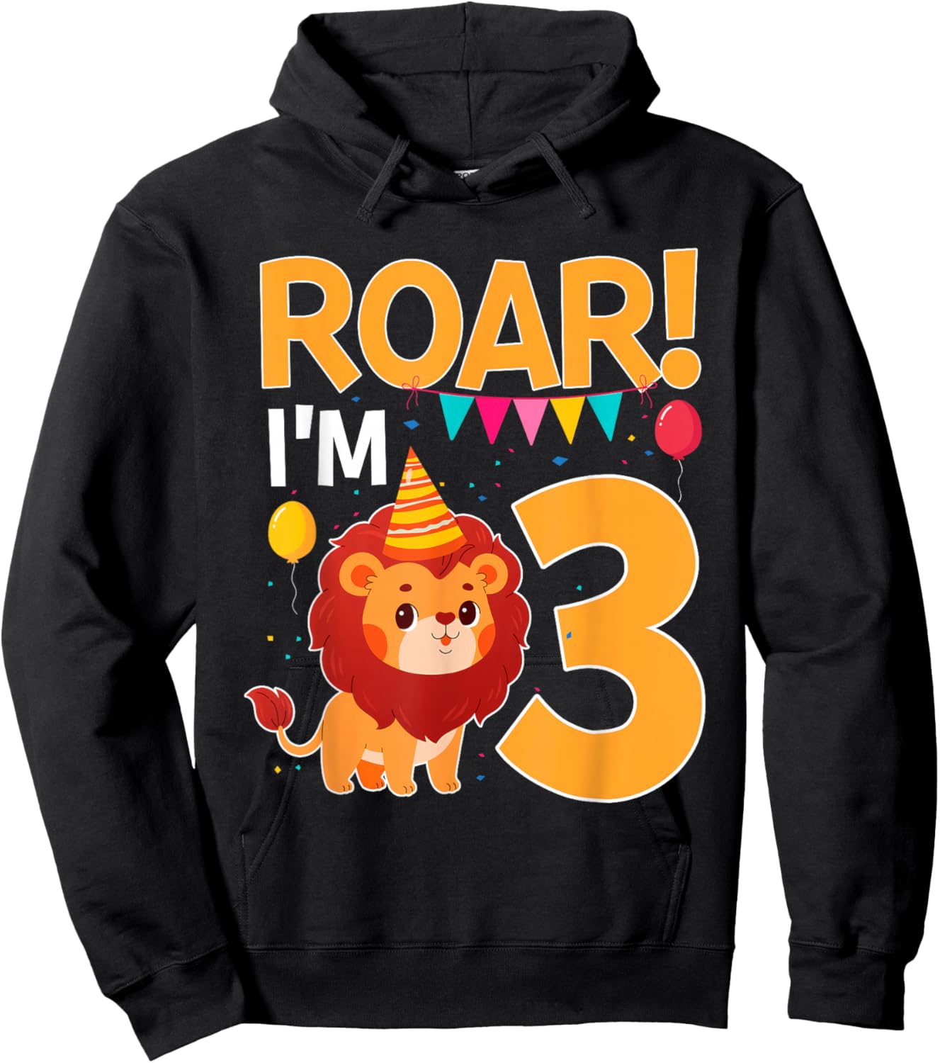 Roar I'm 3 Birthday Lion Theme 3 Year Old Lion Lover Hoodie - Hoodie | Black