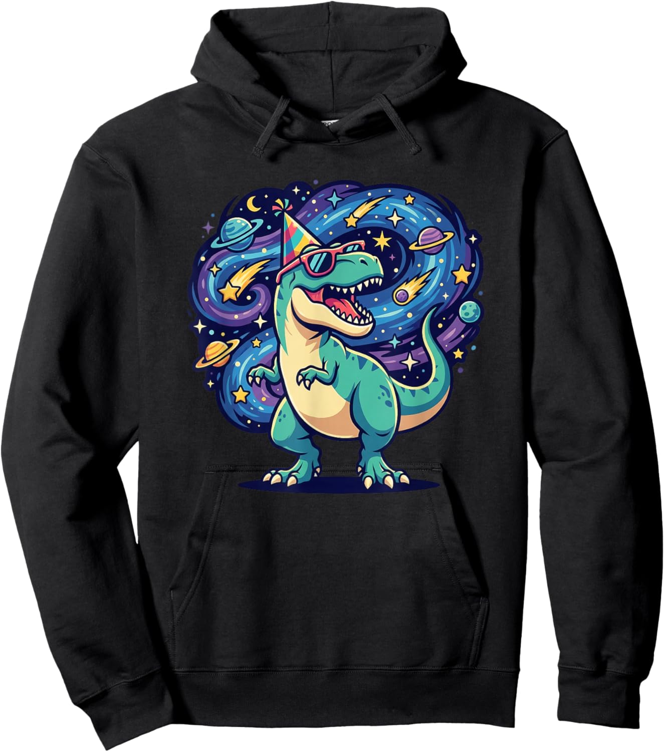 T Rex Space Birthday Party Dinosaur for Kids Hoodie - Hoodie | Black