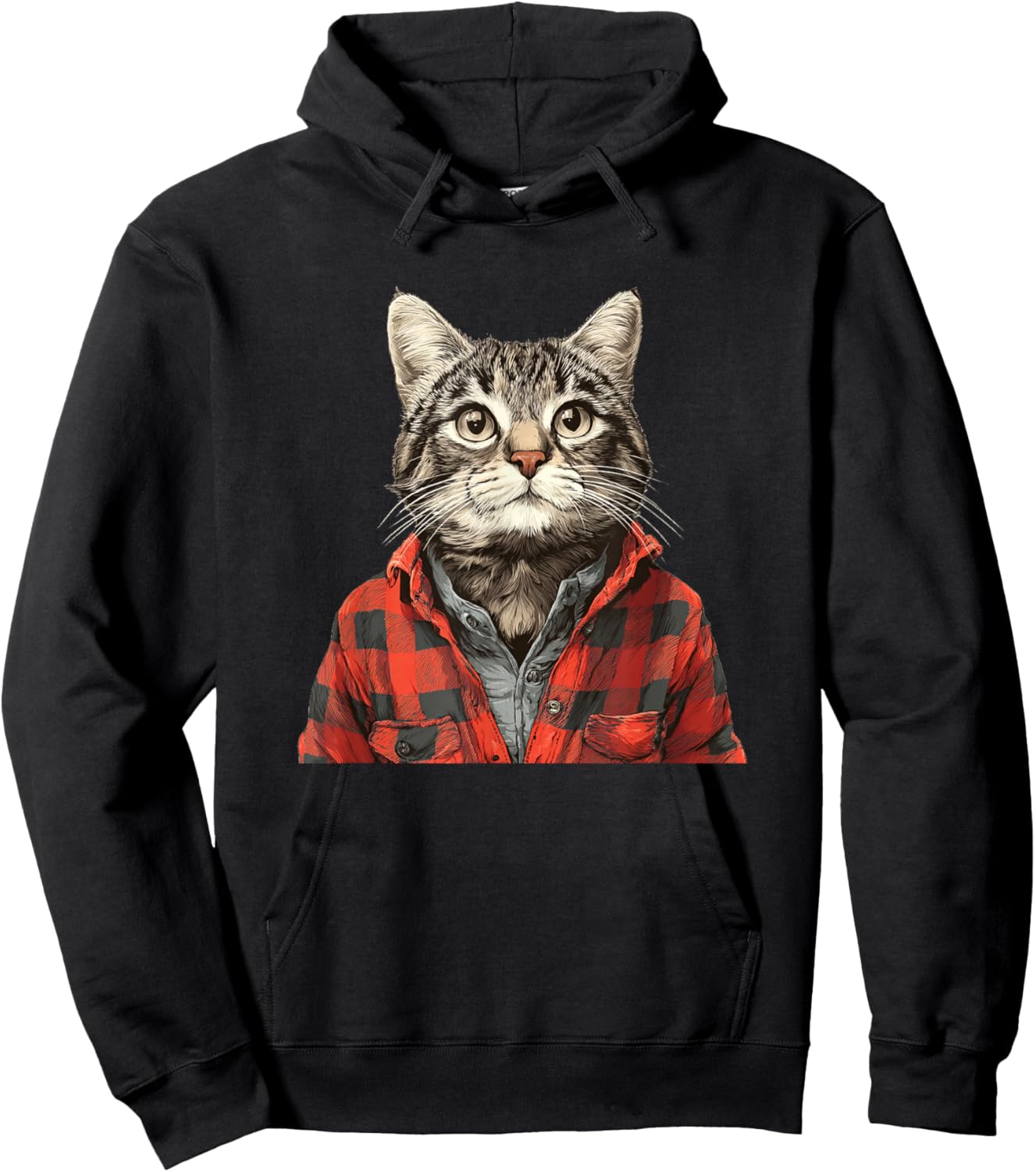 Awesome Flannel Cat Look Hoodie - Hoodie | Black