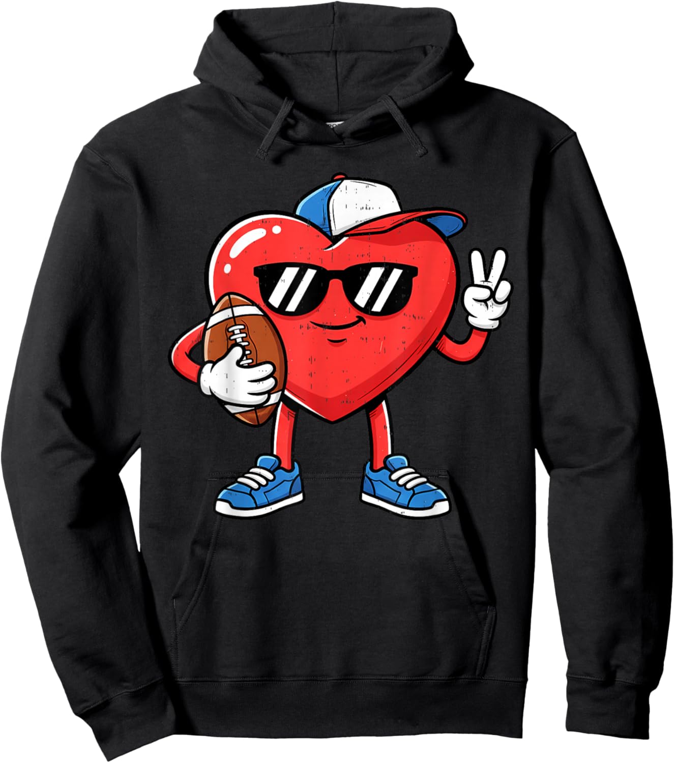 Heart Play Football Valentines Day for Teens Boys Girls Kids Hoodie - Hoodie | Black
