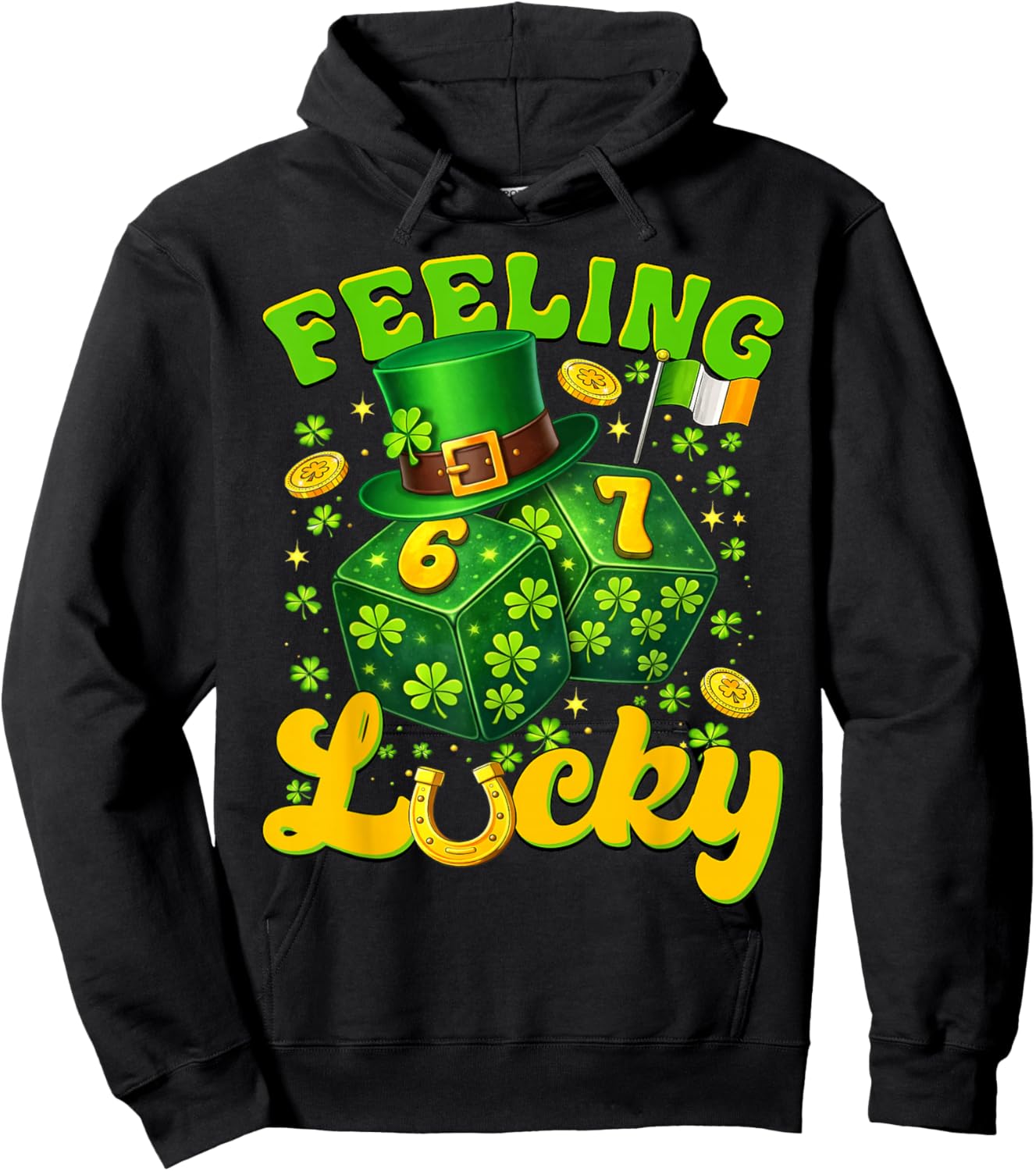 Feeling Lucky St Patricks Day Six Seven Dice 67 Meme Men Boy Hoodie - Hoodie | Black