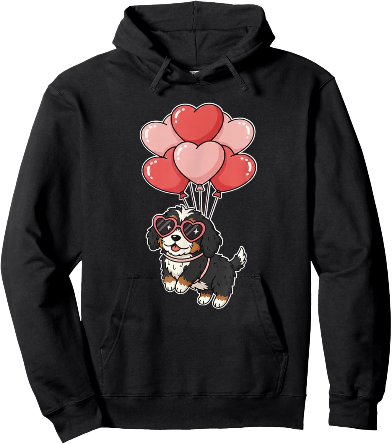 Cute Girls Valentines Day Heart Bernedoodle Dog Lover Hoodie - Hoodie | Black