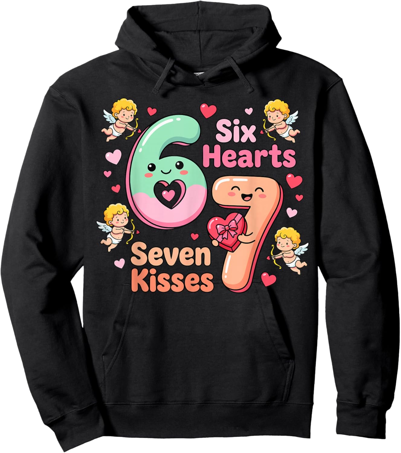Six Hearts Seven Kisses Valentine's Day 67 Hoodie - Hoodie | Black