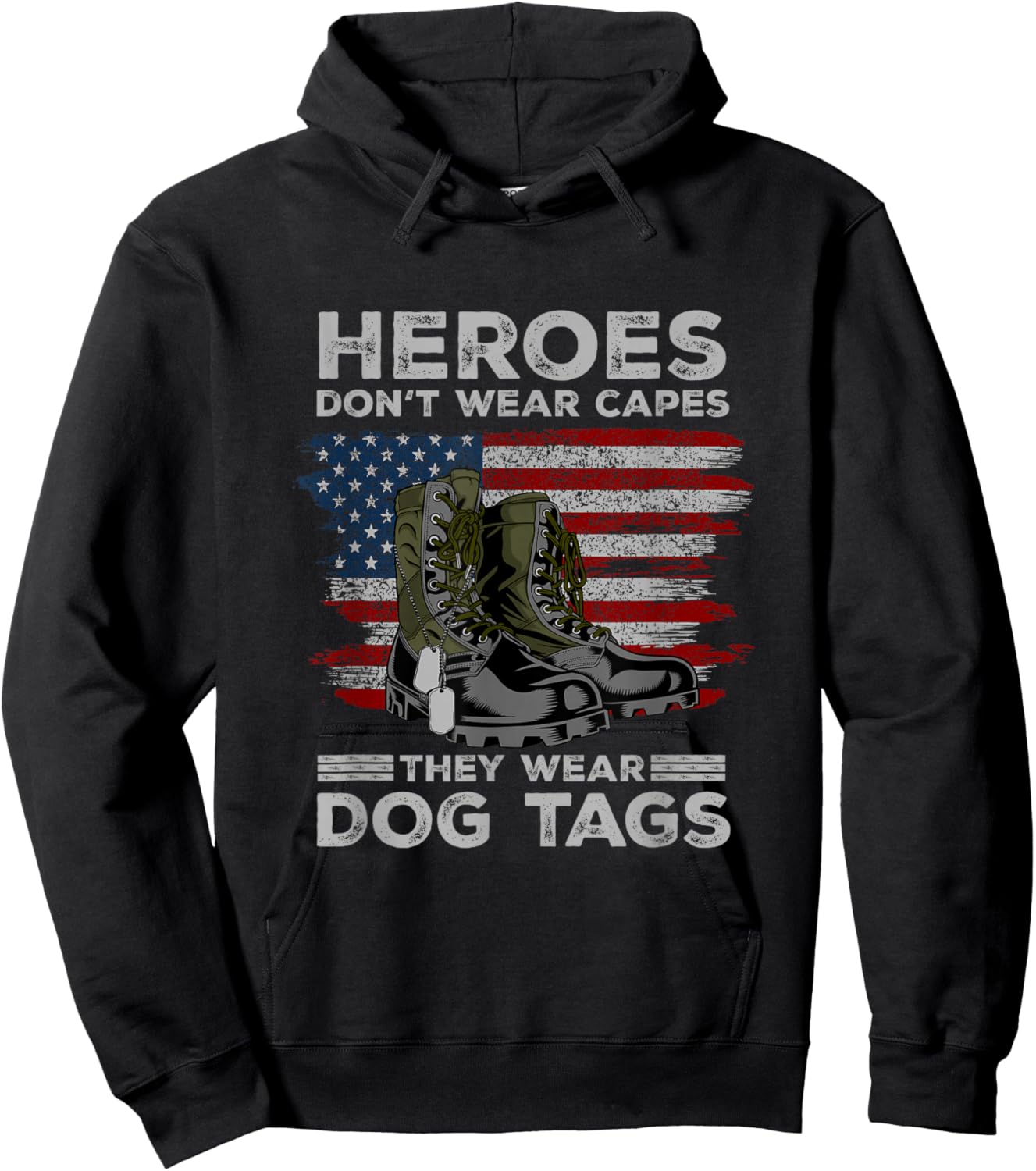 Heroes Don't Wear Capes They Wear Dog Tags Combat Boots Vet Hoodie - Hoodie | Black