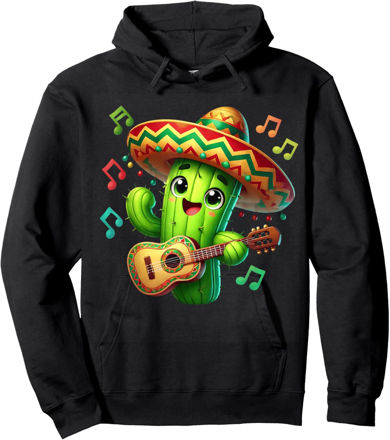 Cactus Sombrero Guitar Cinco de Mayo Boys Kids Men Mexican Hoodie - Hoodie | Black