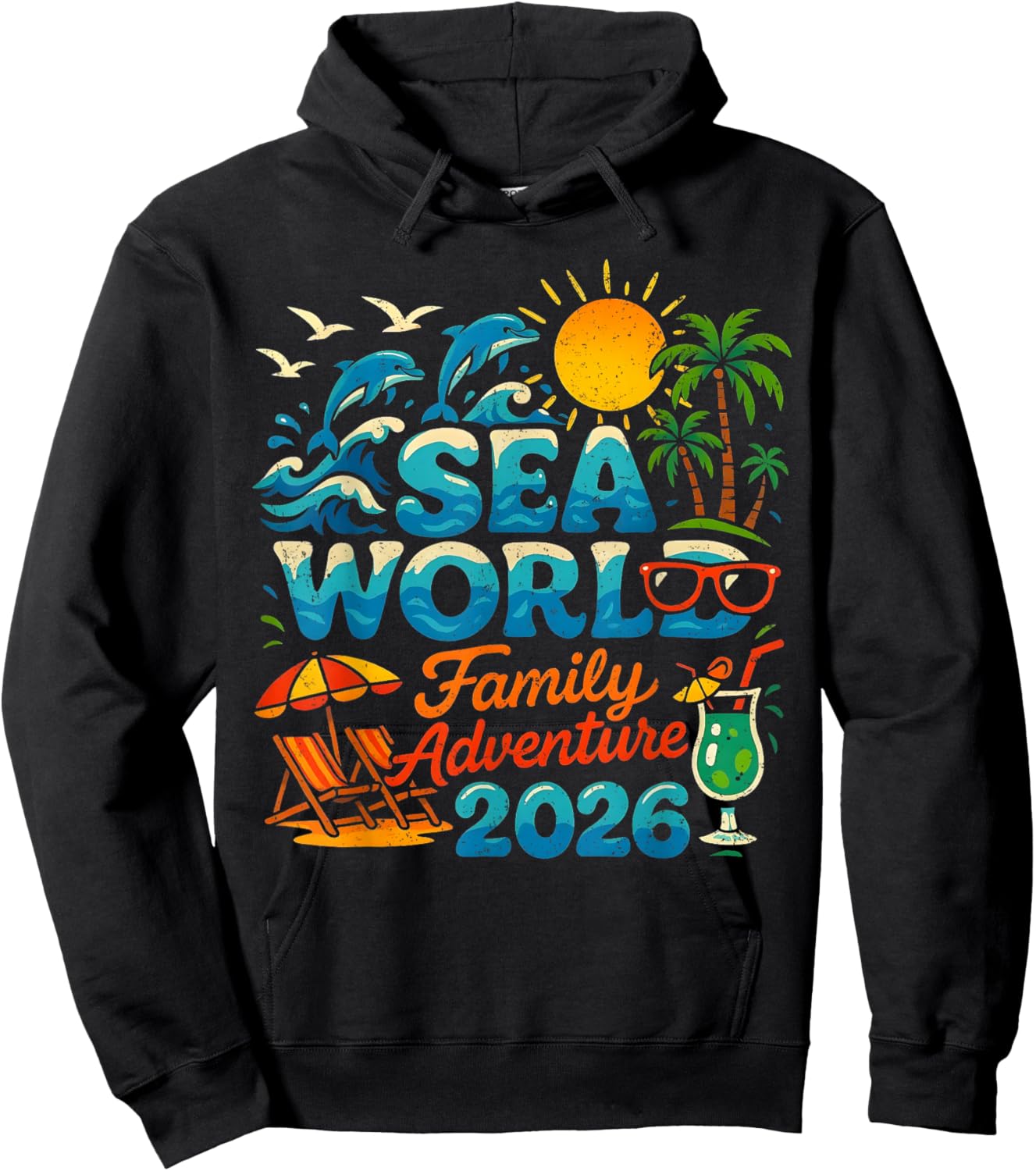 Sea World Family Adventure 2026 Beach Design Hoodie - Hoodie | Black