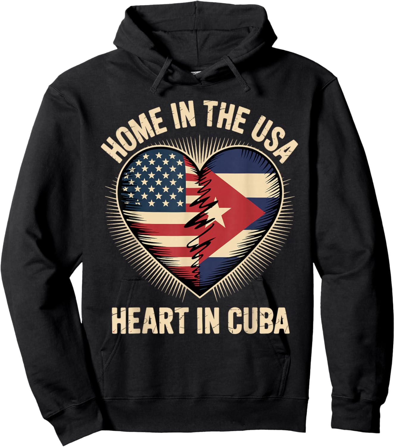 Home in The USA Heart in Cuba American Cuban America Hoodie - Hoodie | Black