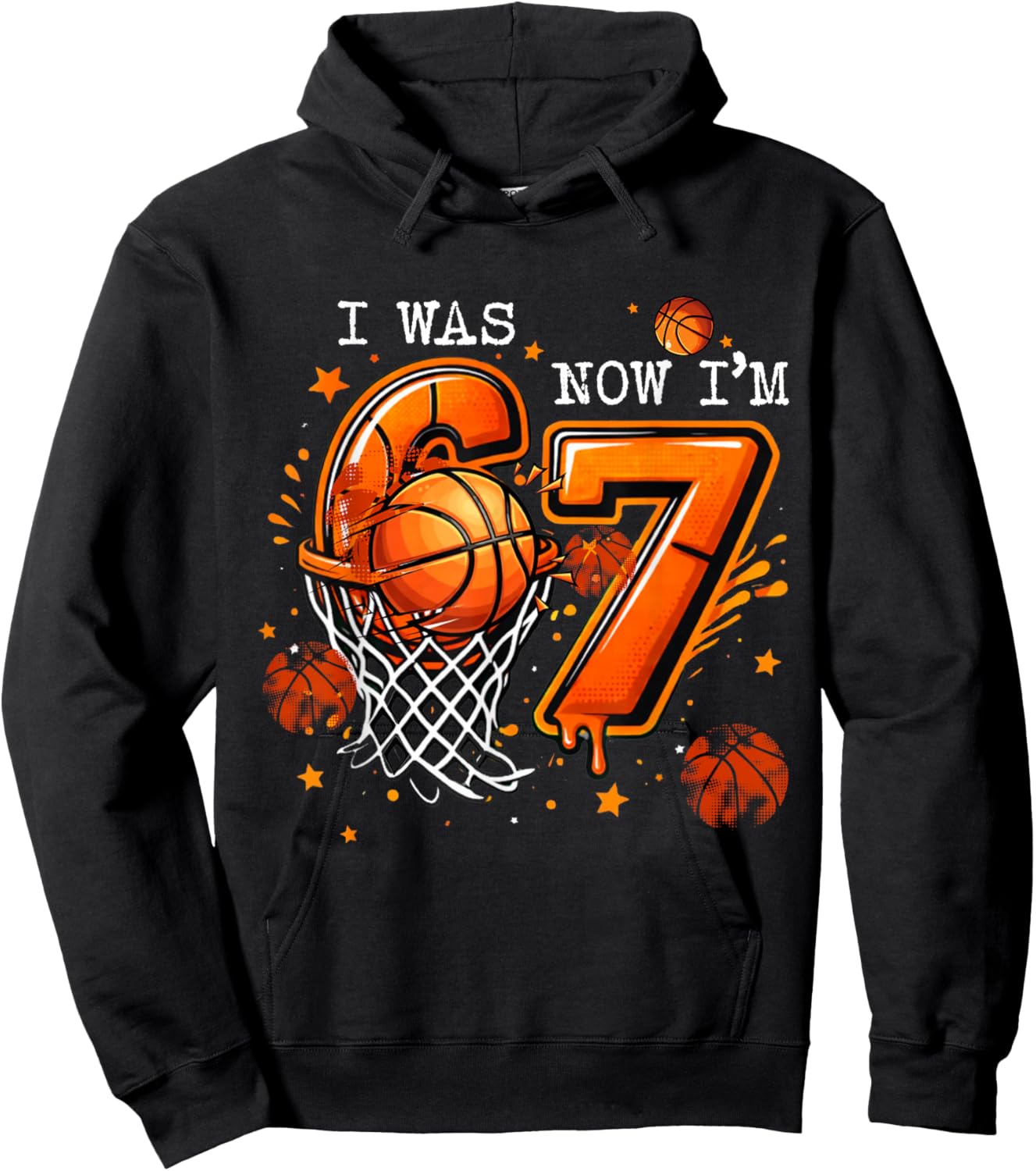 7th Birthday Boy Kids Basketball I was 6 Now I'm 7 Year Old Hoodie - Hoodie | Black