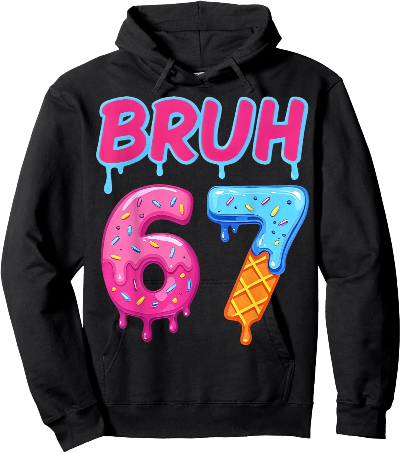Retro Bruh 67 Meme Vintage Gift Women Kid Boy Girl Hoodie - Hoodie | Black