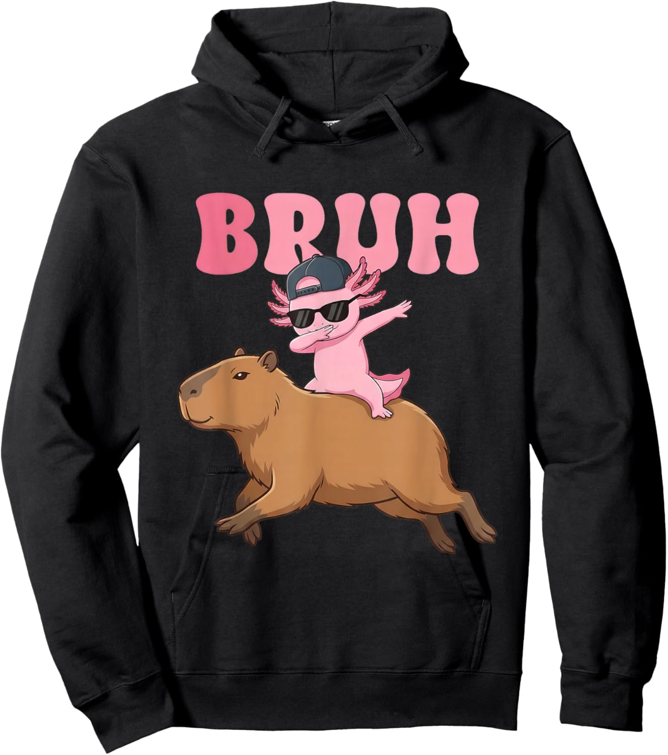 Bruh Dabbing Axolotl Kawaii Pink Axolotl and Capybara Lover Hoodie - Hoodie | Black