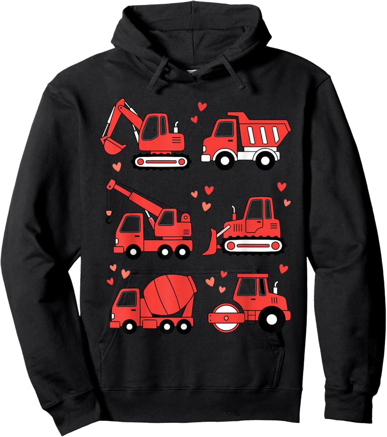 Construction Trucks Design Boys Excavator Valentines Hoodie - Hoodie | Black