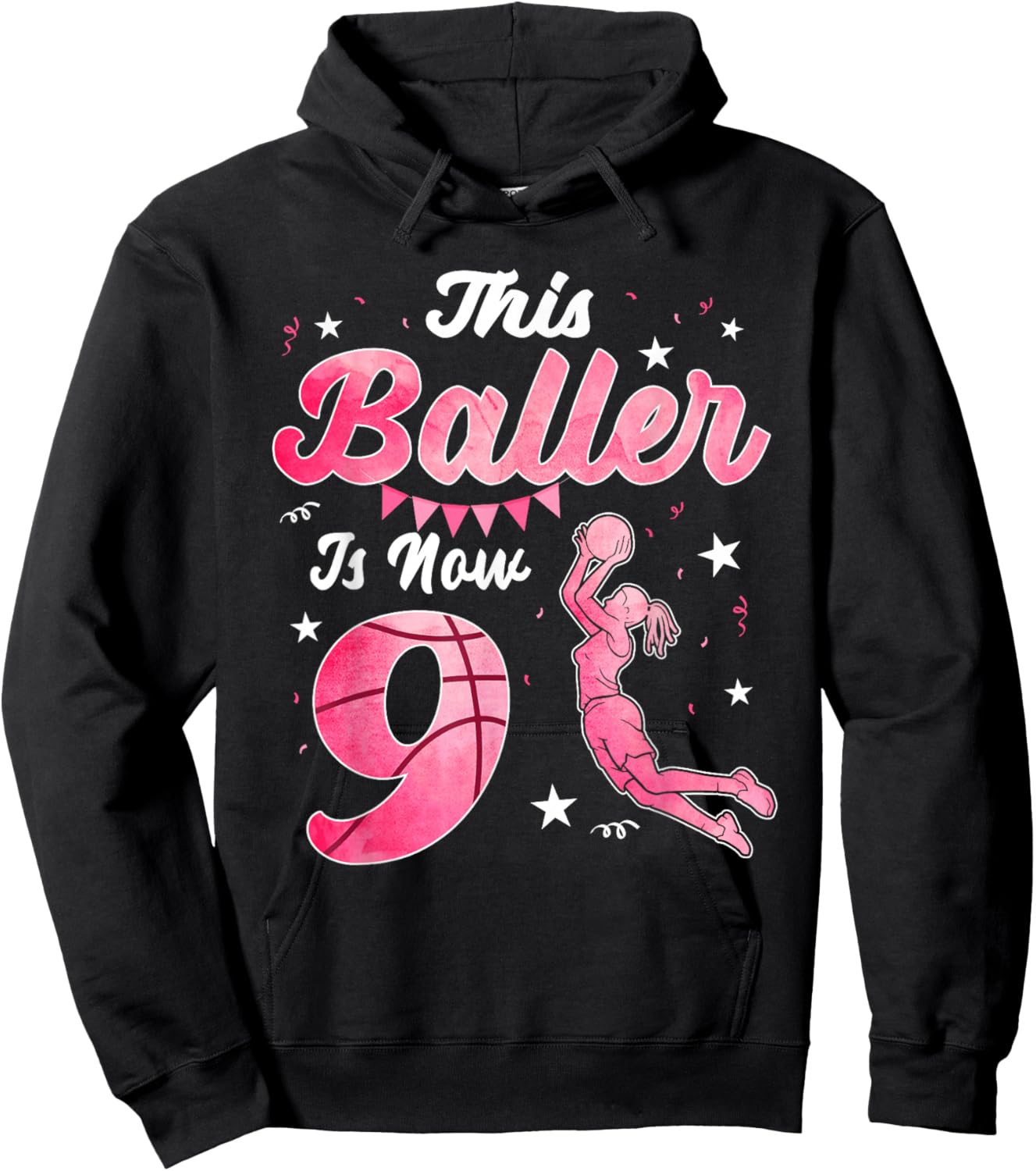 This Baller is Now 9 Year Old Birthday Basketball Themed Hoodie - Hoodie | Black