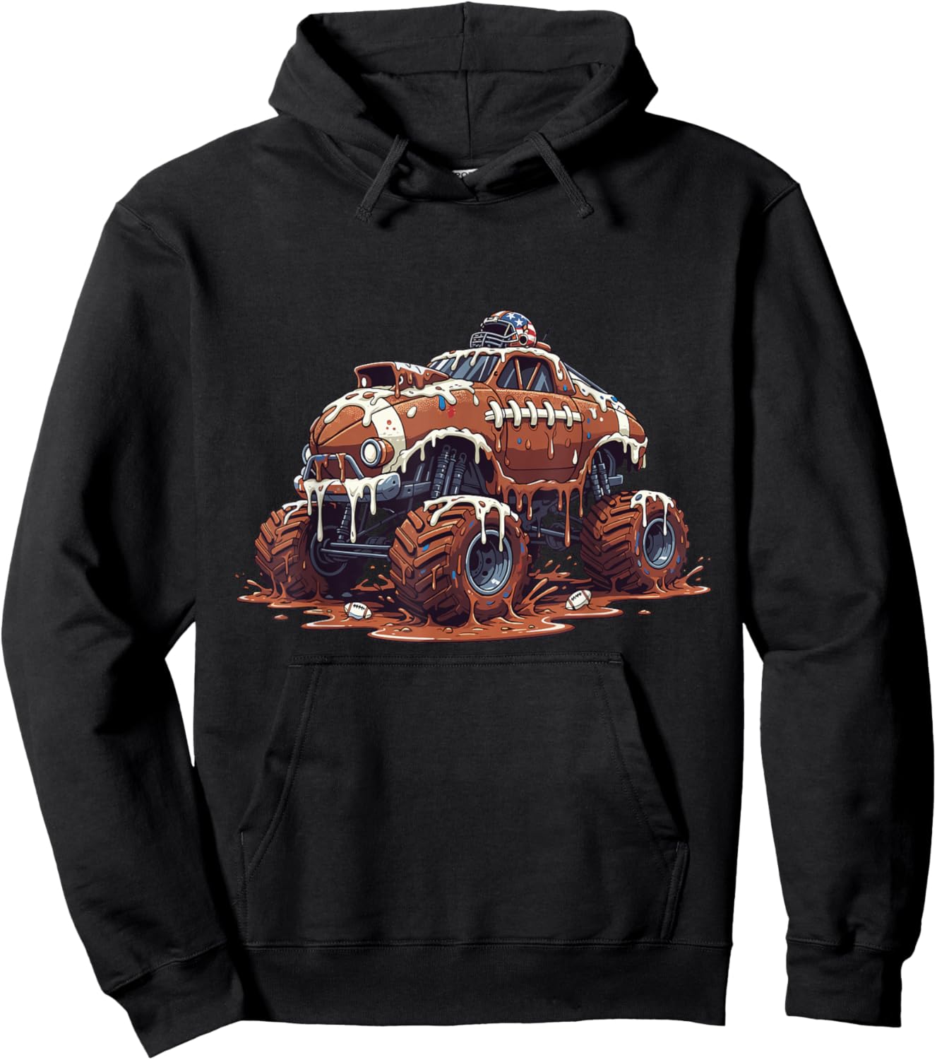 Football Drip Monsters Truck Muddy Gridiron Power Drive Hoodie - Hoodie | Black