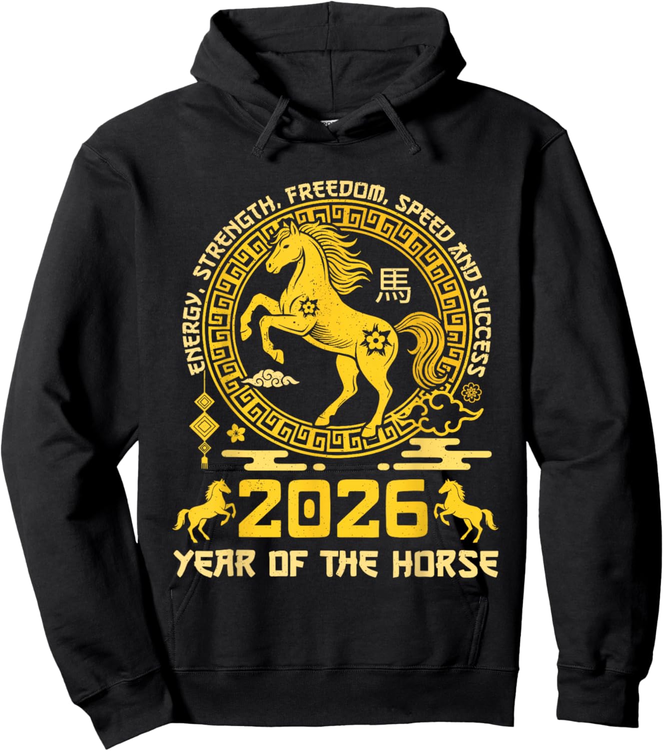 Happy Lunar Chinese New Year of The Horse 2026 Zodiac Hoodie - Hoodie | Black