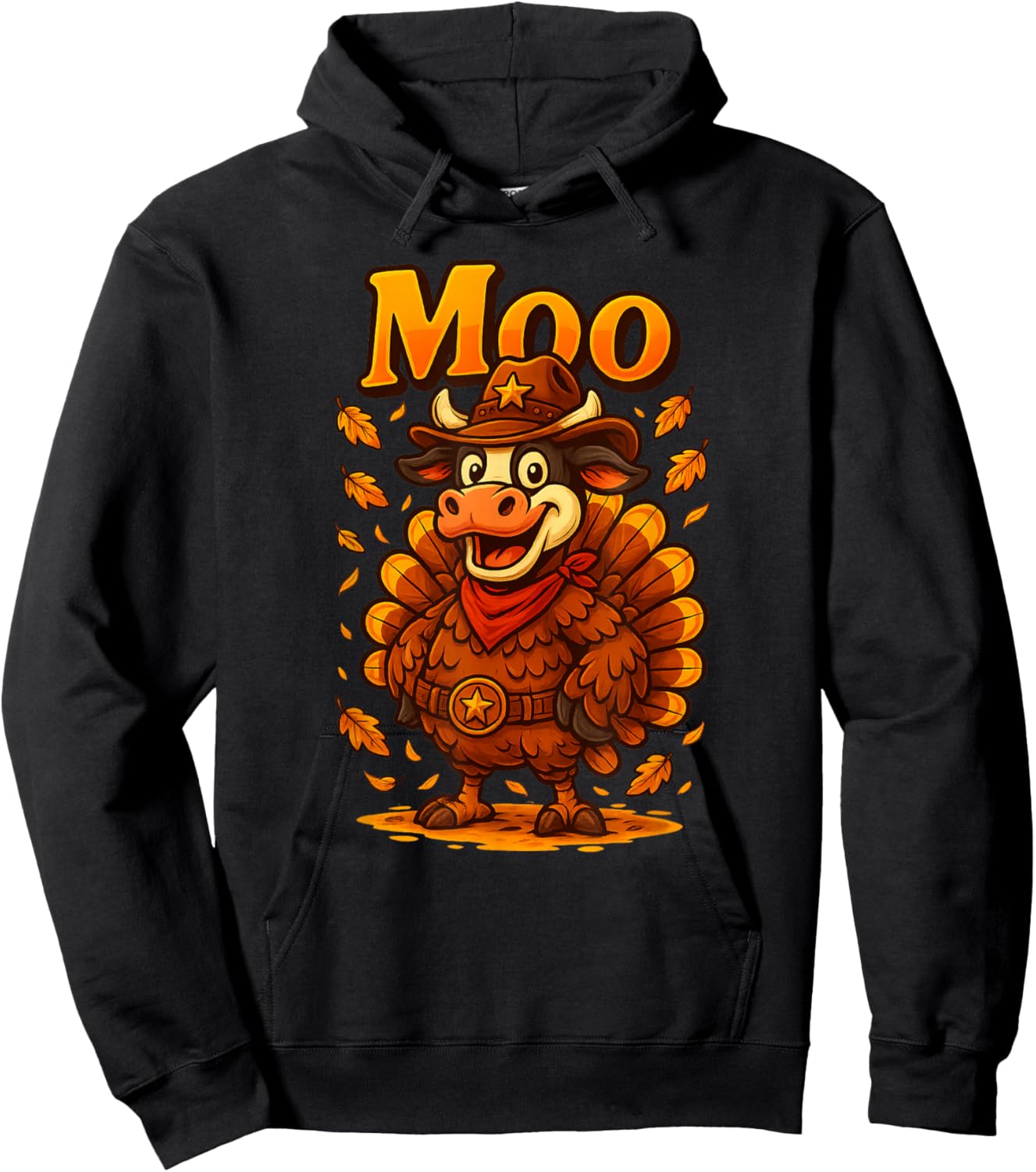 Funny Thanksgiving Moo – Cow in Turkey Texas Design Hoodie - Hoodie | Black