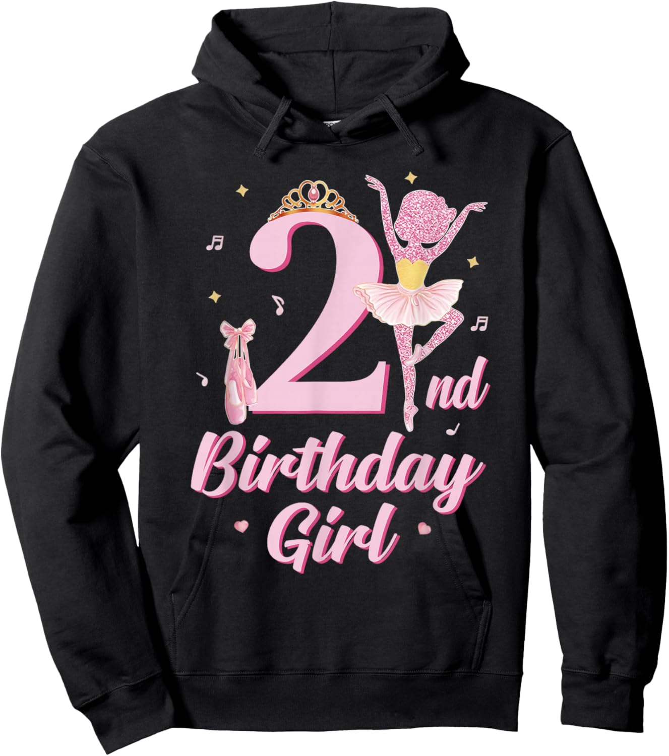 Ballerina 2nd Birthday Party Pink Ballet Tutu Cute 2 Yrs Old Hoodie - Hoodie | Black
