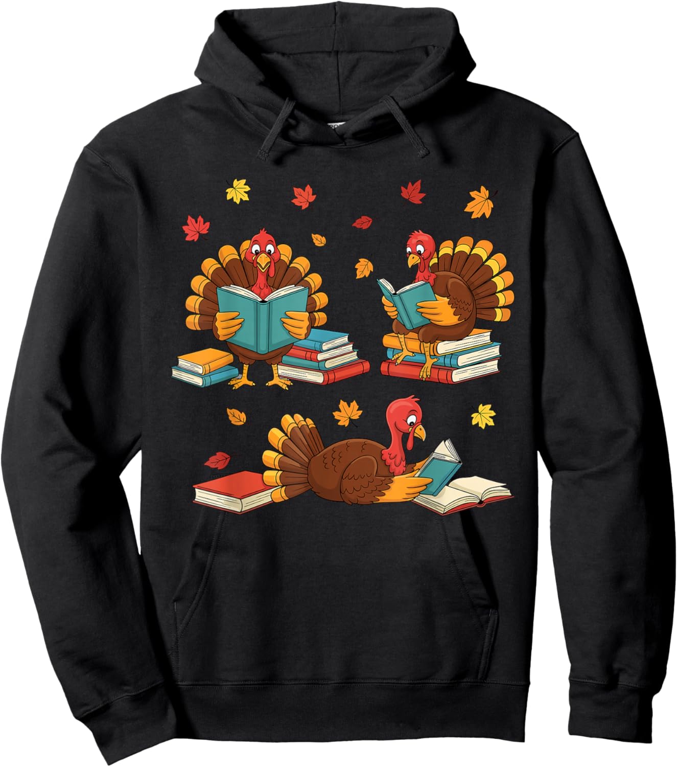 Turkey Reading Books Fall Book Lovers Thanksgiving Teacher Hoodie - Hoodie | Black
