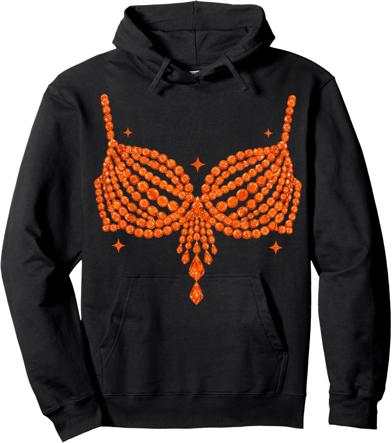 Halloween Funny Showgirl Orange Crystal Bra Lazy Costume Hoodie - Hoodie | Black