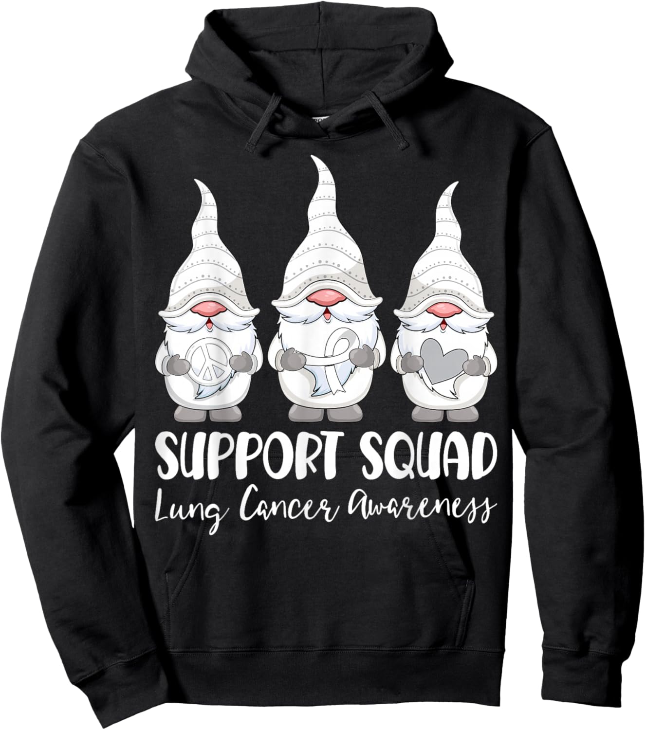 Support Squad Lung Cancer Awareness Month Gnome Hoodie - Hoodie | Black