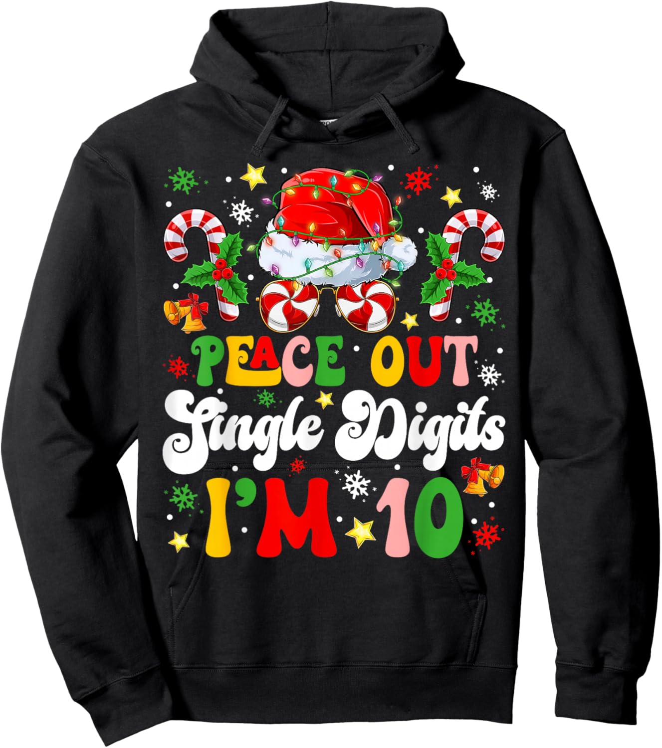 Peace Out Single Digits Im 10 Years Old Merry Christmas Kids Hoodie - Hoodie | Black