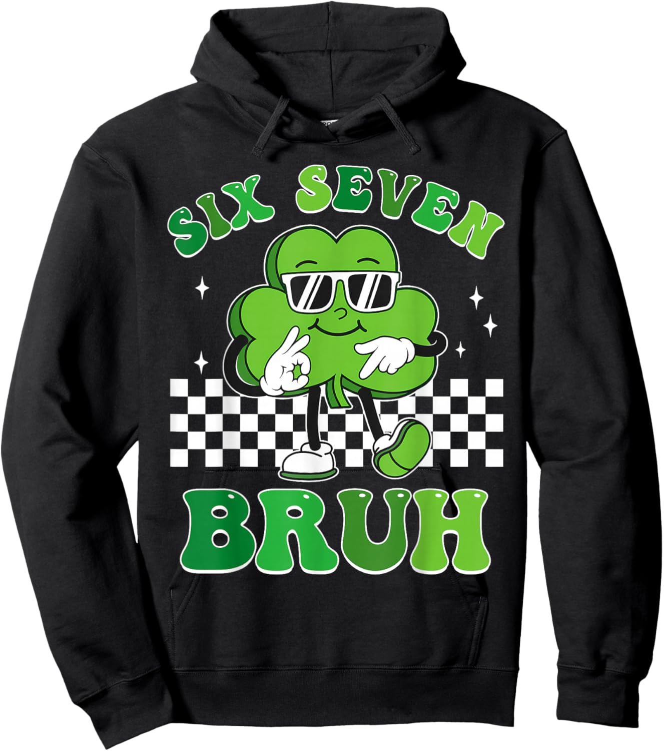 Six Seven Bruh Shamrock 67 Meme St Patrick's Day Boys Girls Hoodie - Hoodie | Black