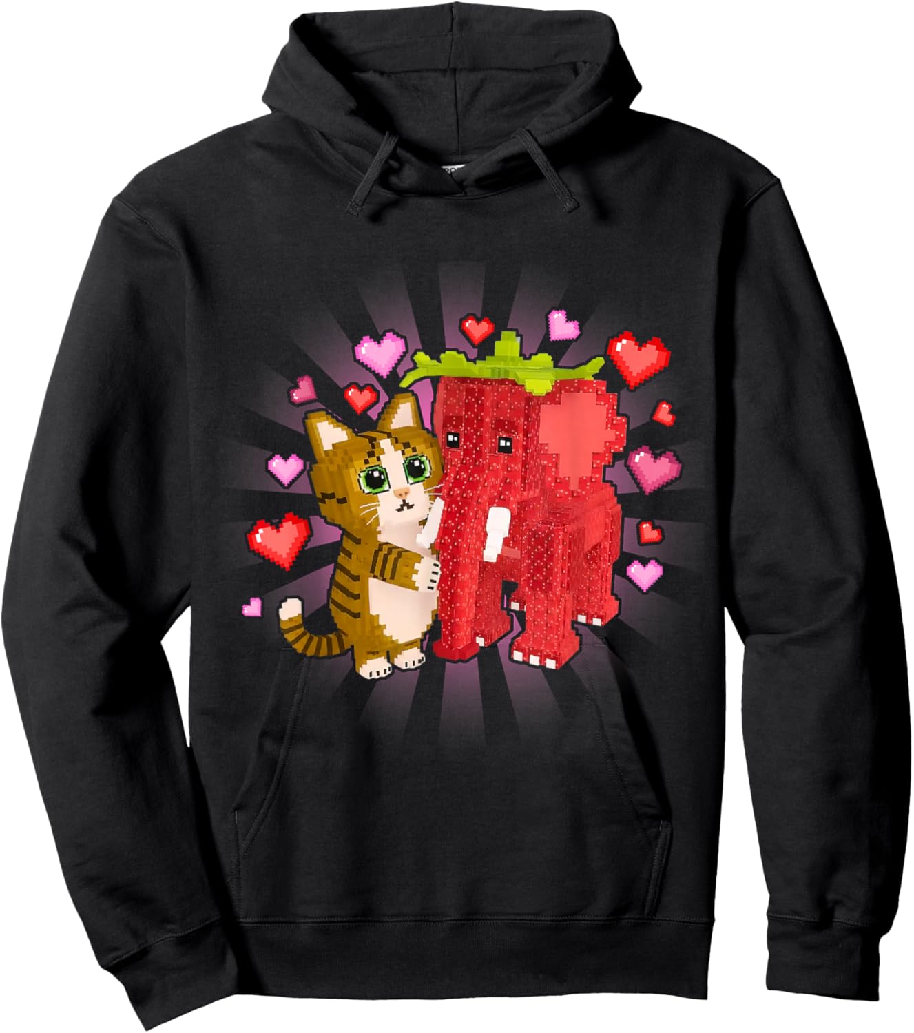 Meowl Strawberry Elephant OG Brainrot Valentine Hearts Hoodie - Hoodie | Black