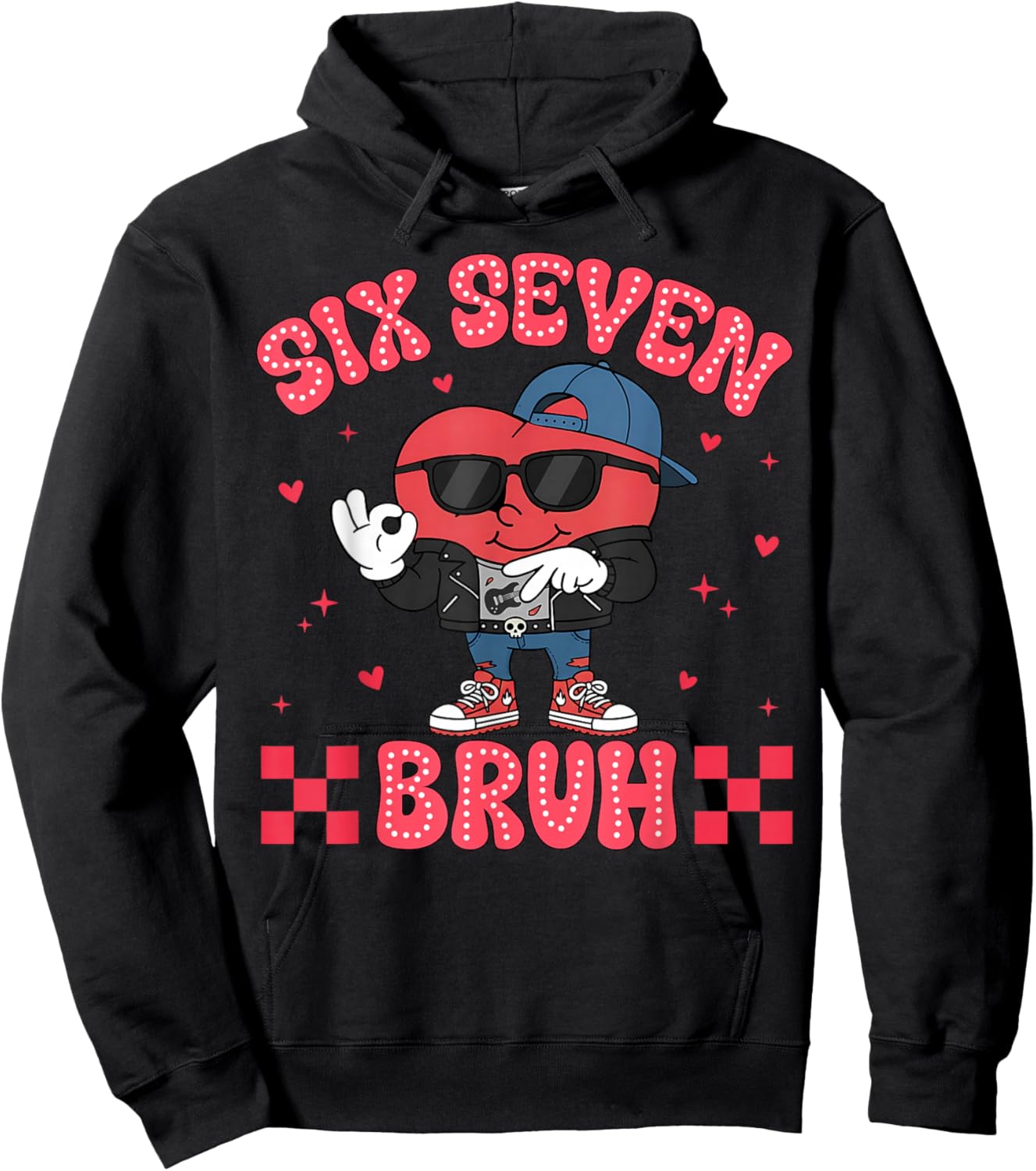 Six Seven Bruh Funny 67 Meme 6 7 Valentines Hearts Men Boys Hoodie - Hoodie | Black