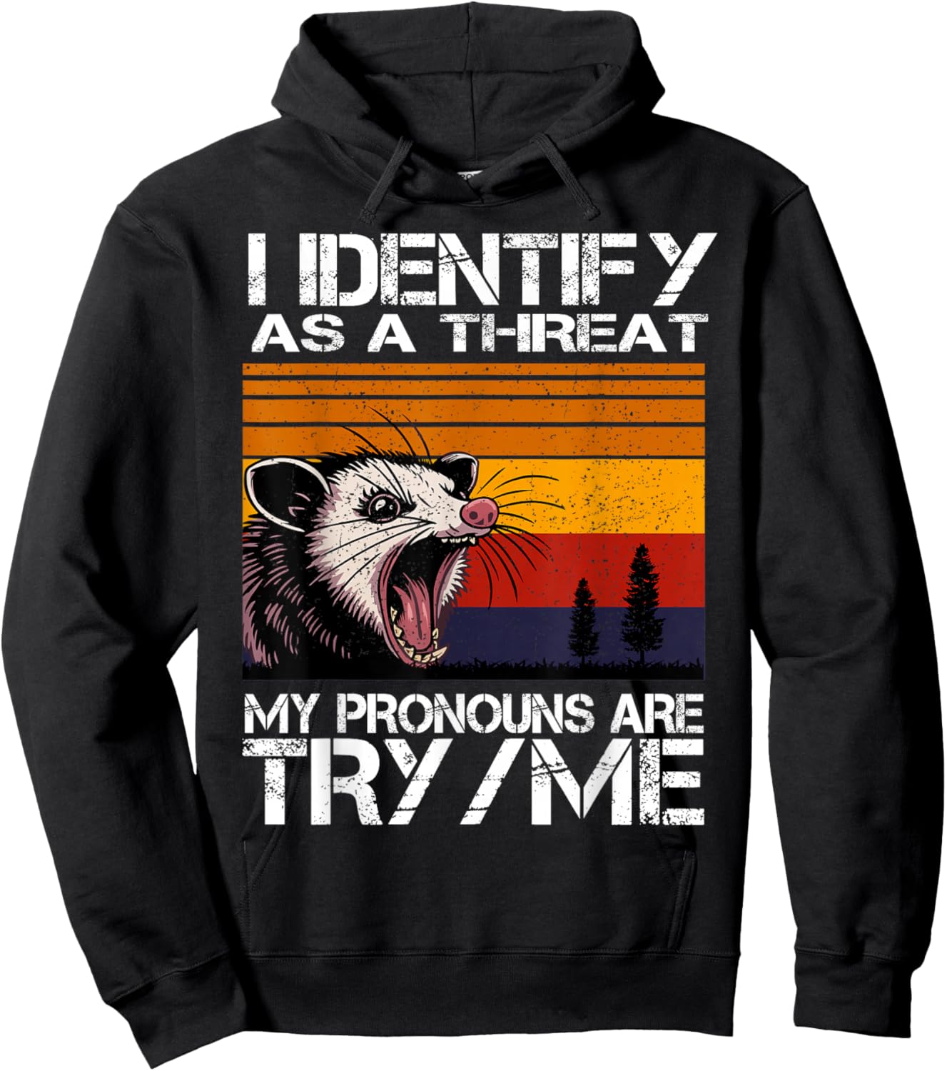 Opossum i Identify as a Threat Vintage Funny Possum Meme Hoodie - Hoodie | Black