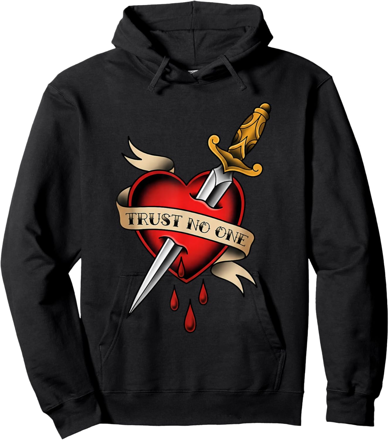 Trust No One Dagger Through Heart Tattoo Hoodie - Hoodie | Black