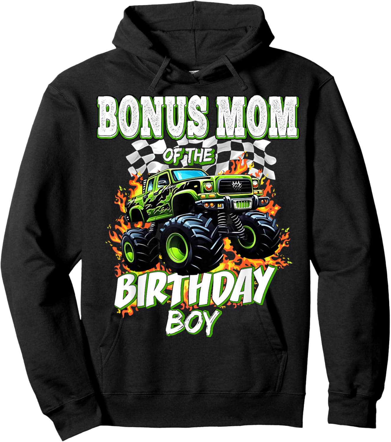 Bonus Mom of The Birthday Boy Monster Truck Birthday Kids Hoodie - Hoodie | Black